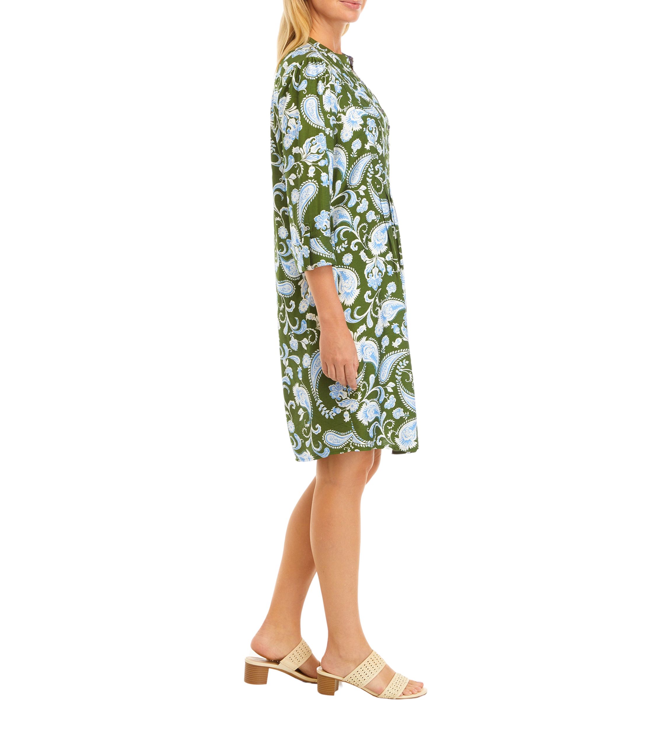 Womens 3/4 Sleeve Floral Henley Dress