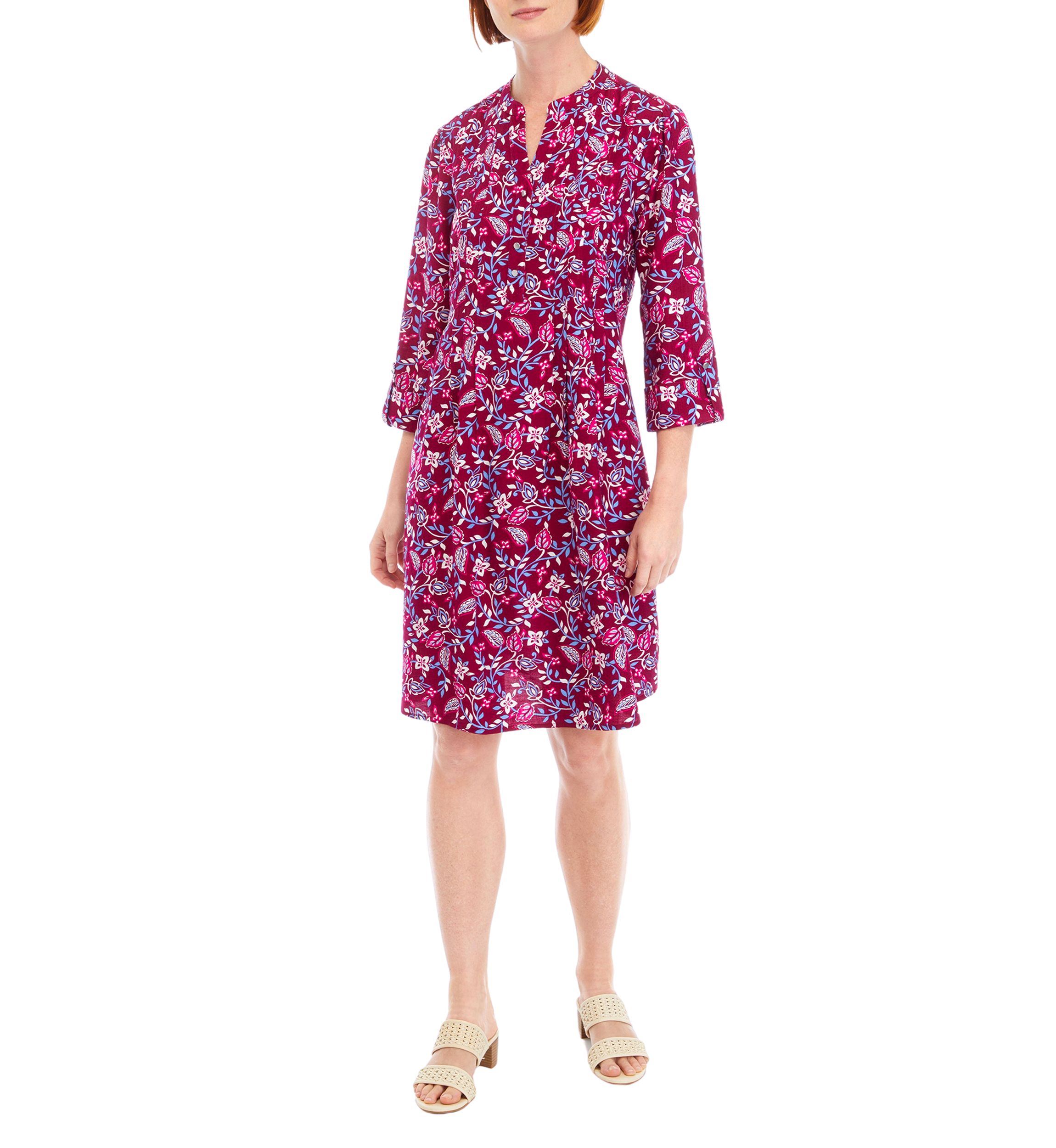 Womens 3/4 Sleeve Printed Henley Dress