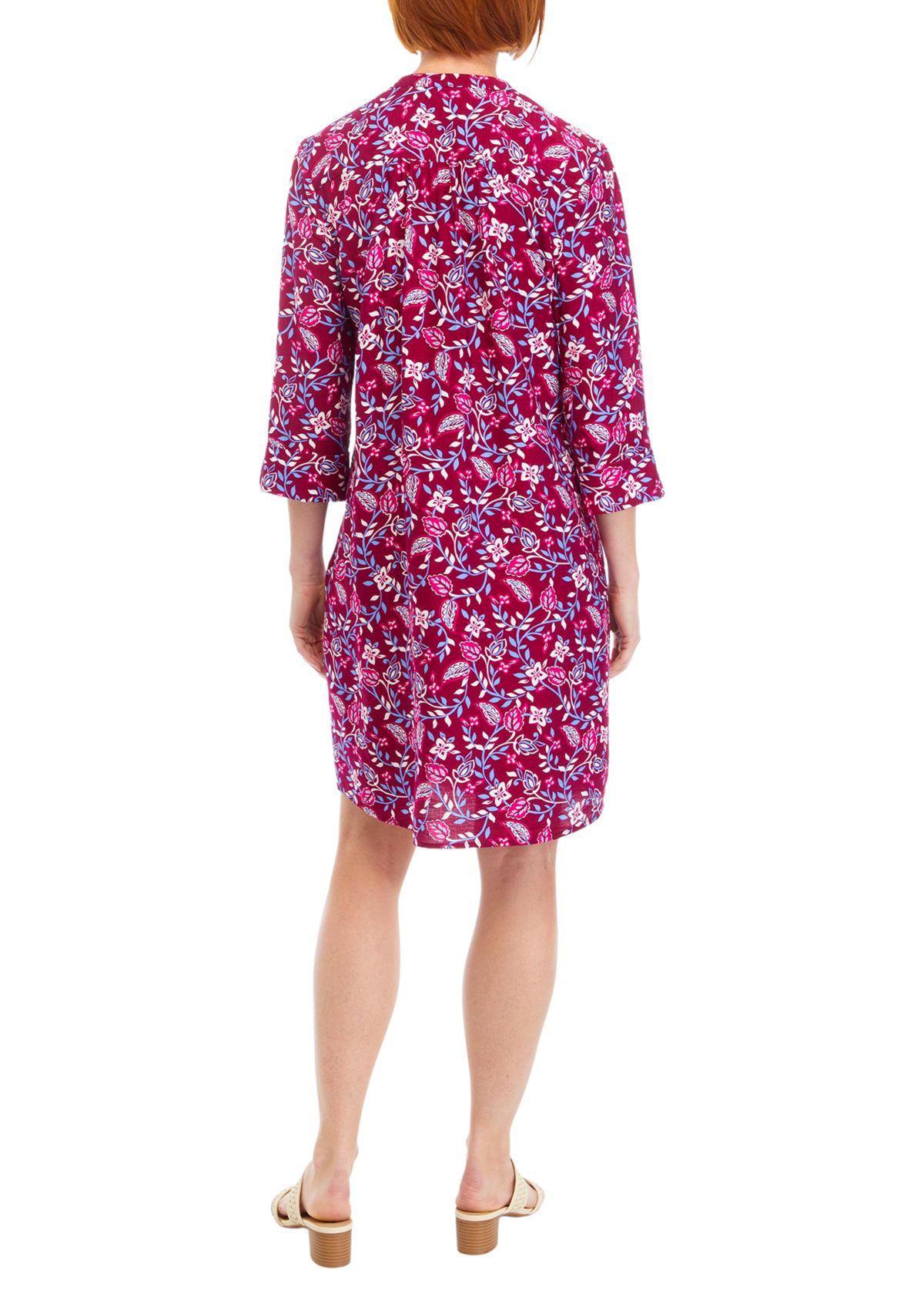 Womens 3/4 Sleeve Printed Henley Dress