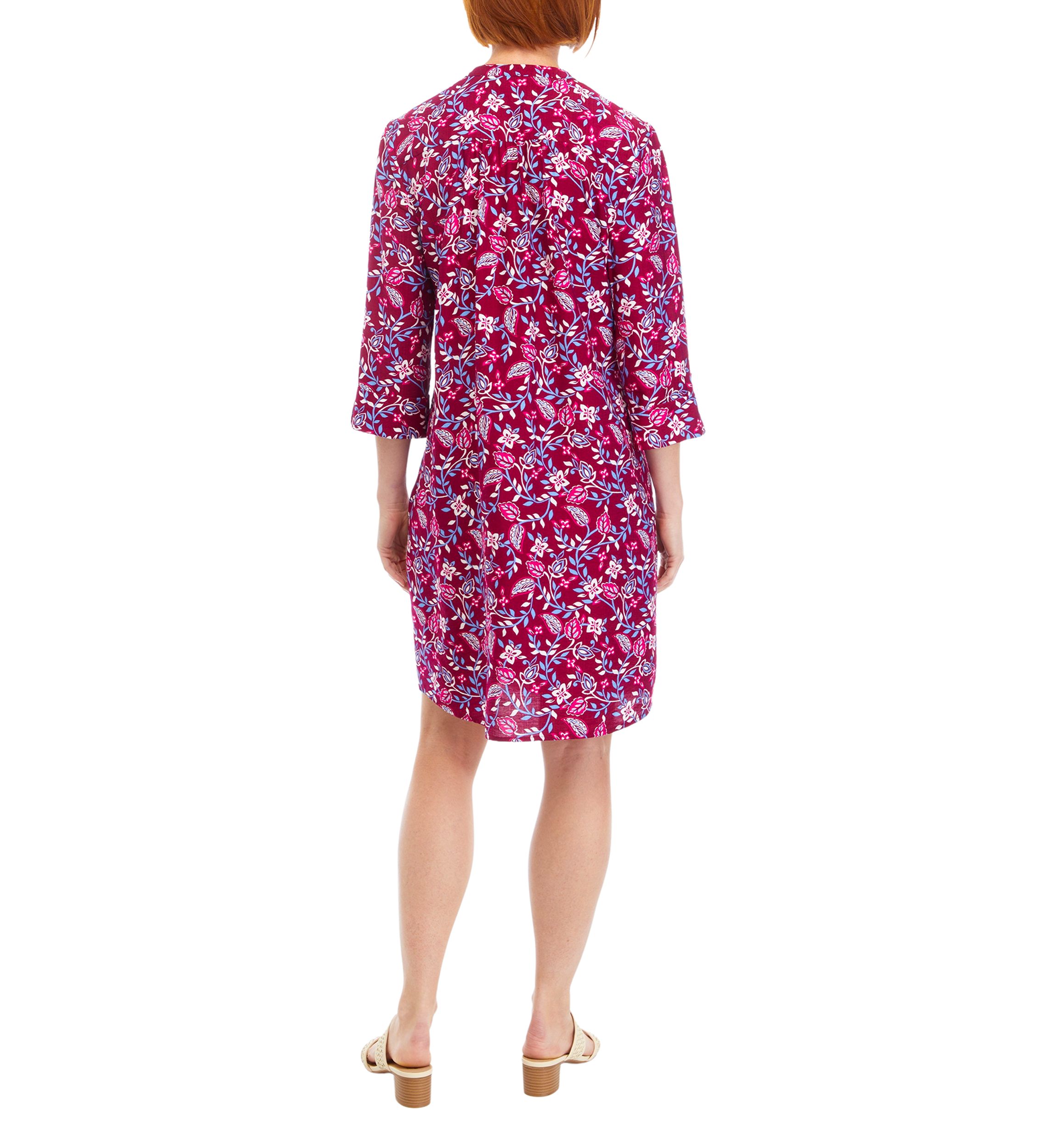 Womens 3/4 Sleeve Printed Henley Dress