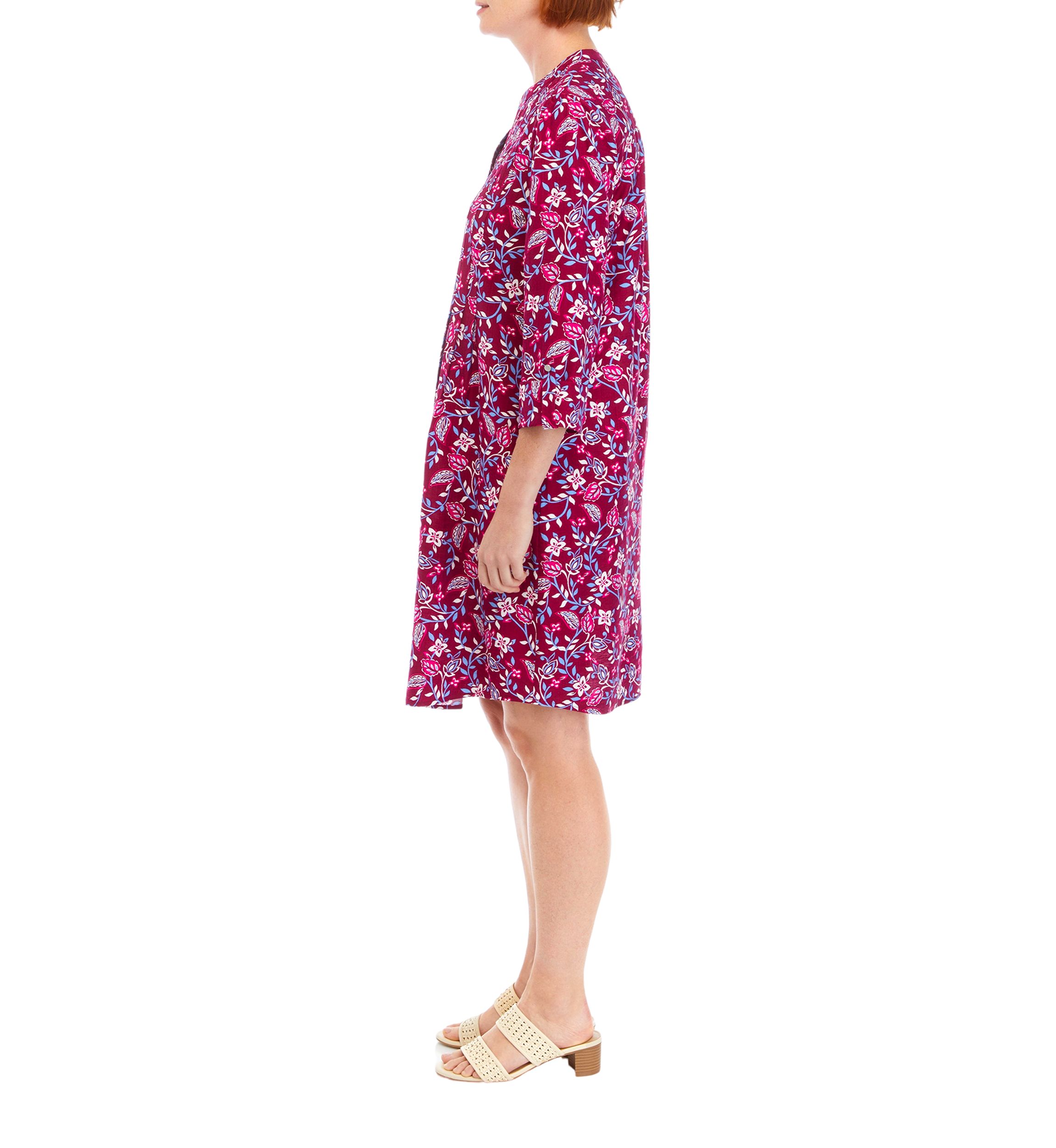 Womens 3/4 Sleeve Printed Henley Dress