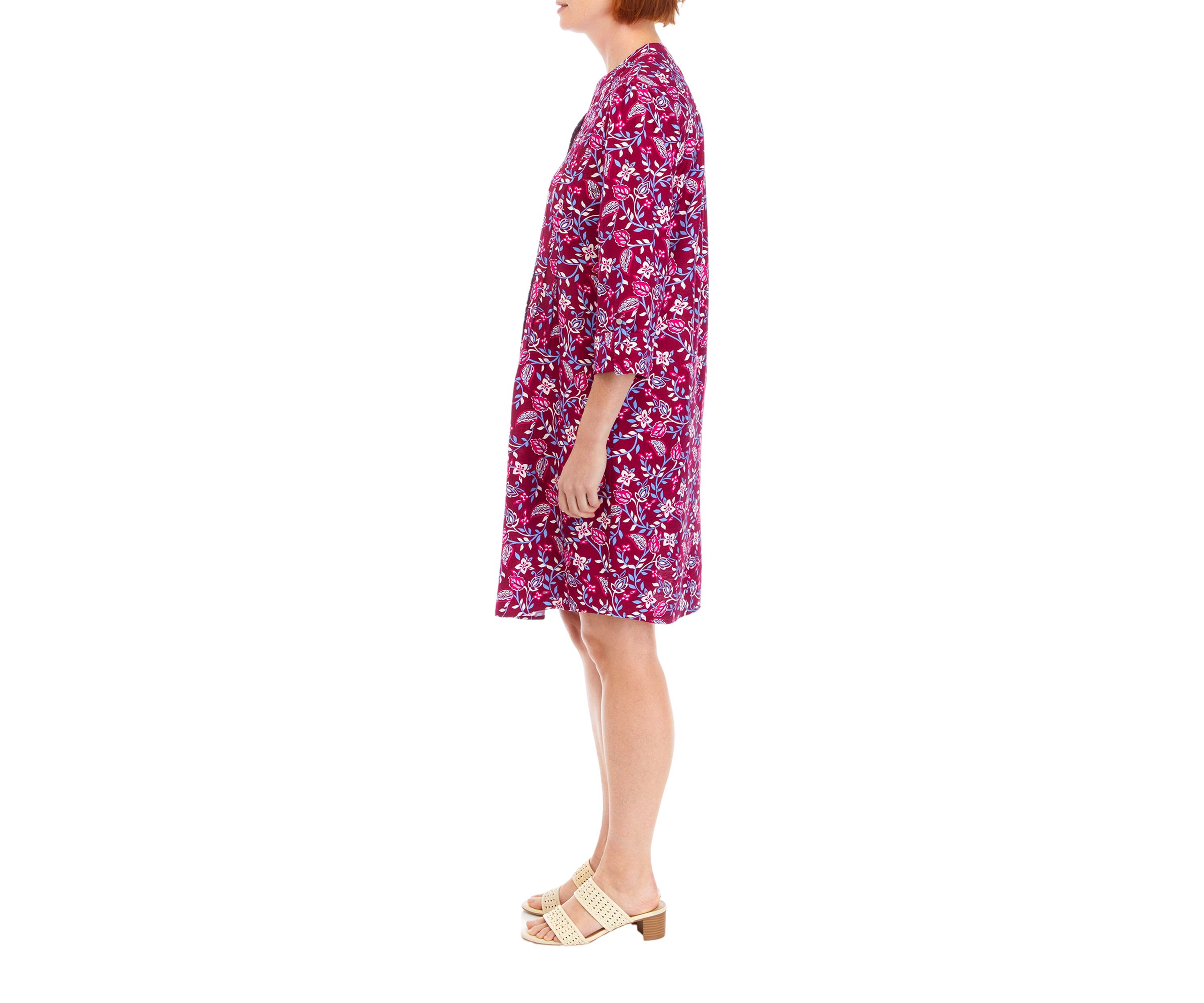 Womens 3/4 Sleeve Printed Henley Dress