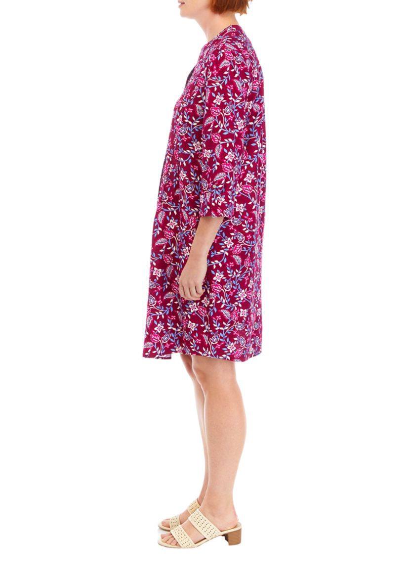 Womens 3/4 Sleeve Printed Henley Dress
