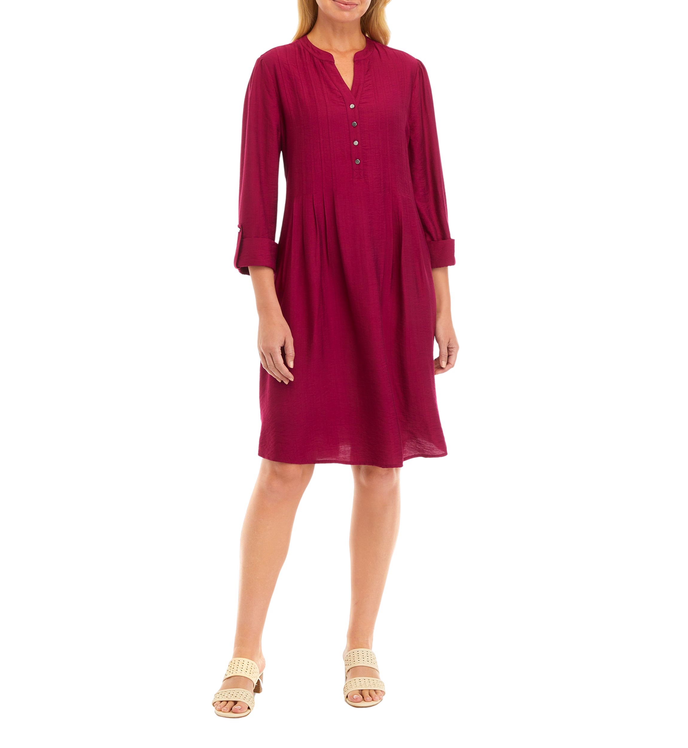 Womens Solid Henley Dress