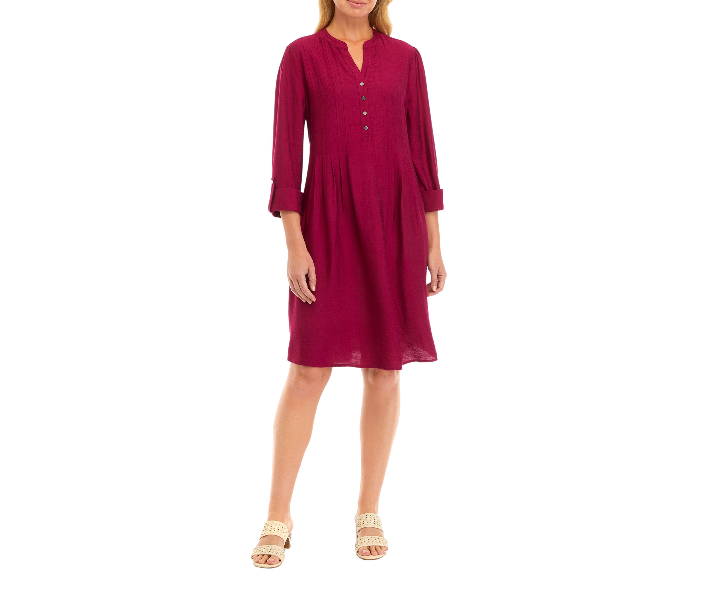 Womens Solid Henley Dress