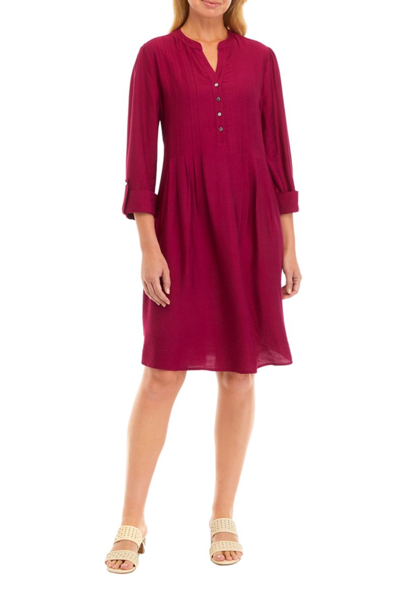 Womens Solid Henley Dress