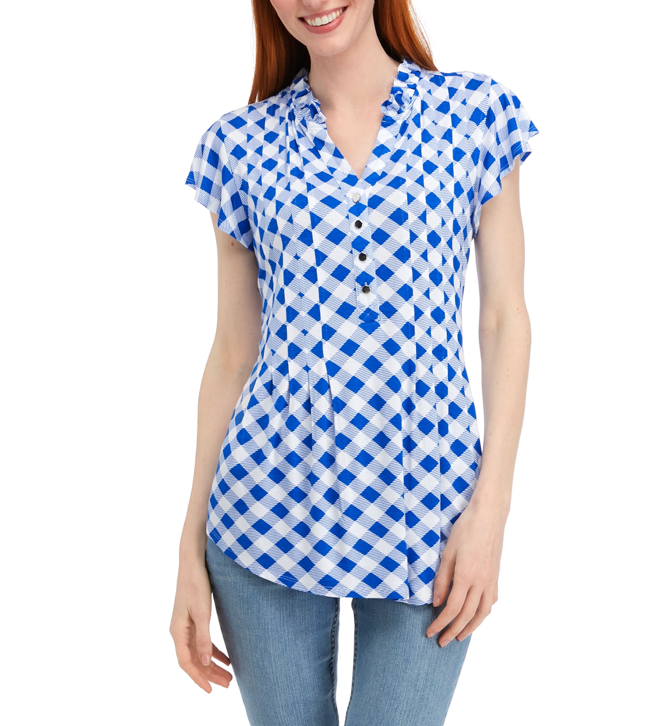 Womens Flutter Sleeve Knit Henley Top