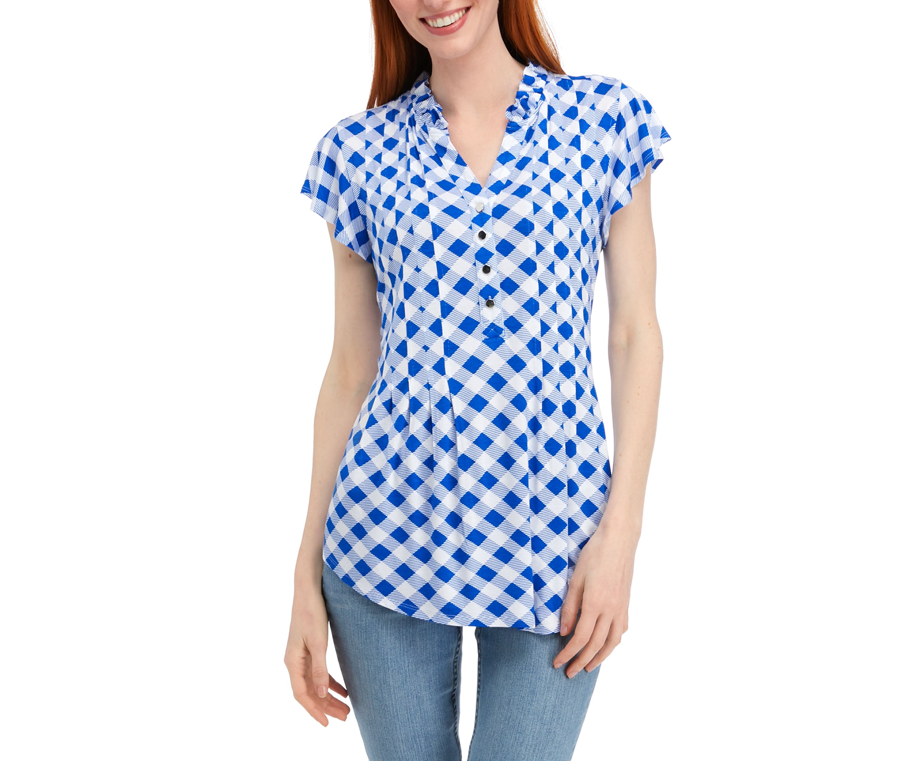 Womens Flutter Sleeve Knit Henley Top