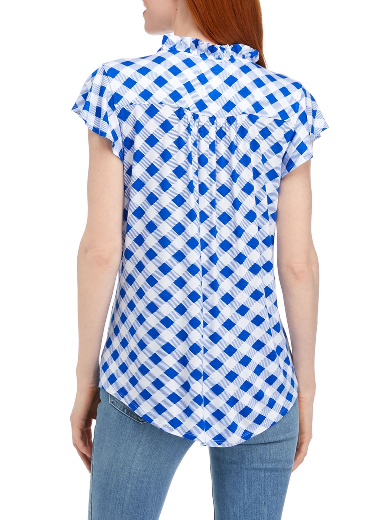 Womens Flutter Sleeve Knit Henley Top