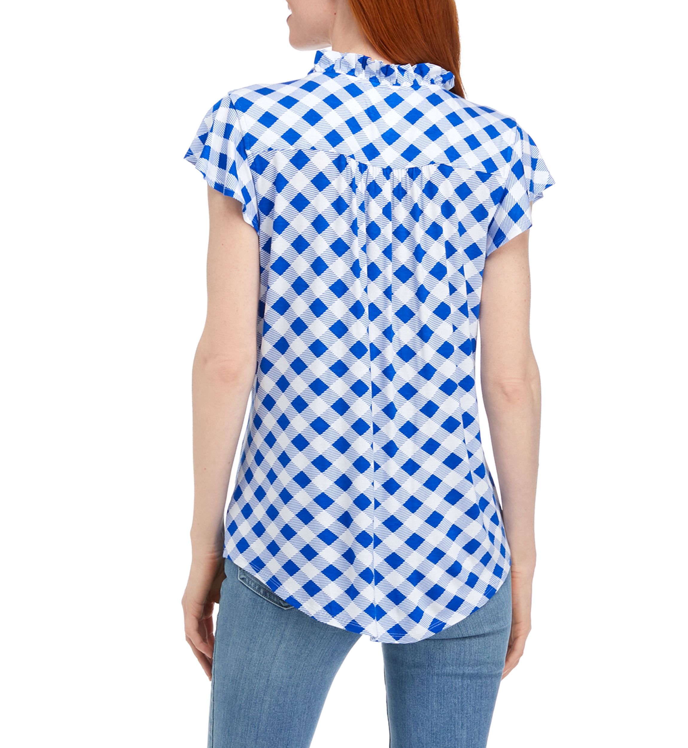 Womens Flutter Sleeve Knit Henley Top
