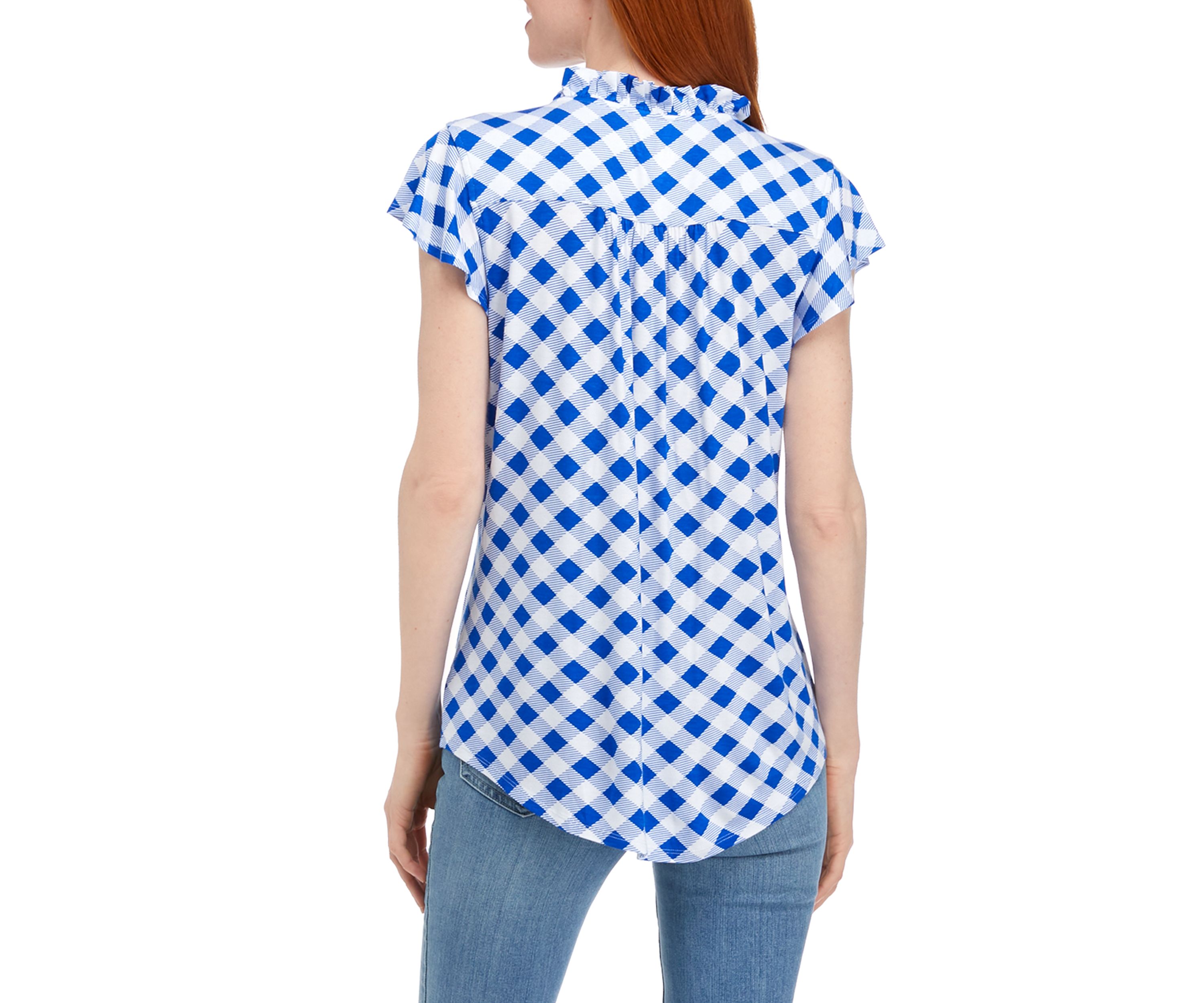 Womens Flutter Sleeve Knit Henley Top