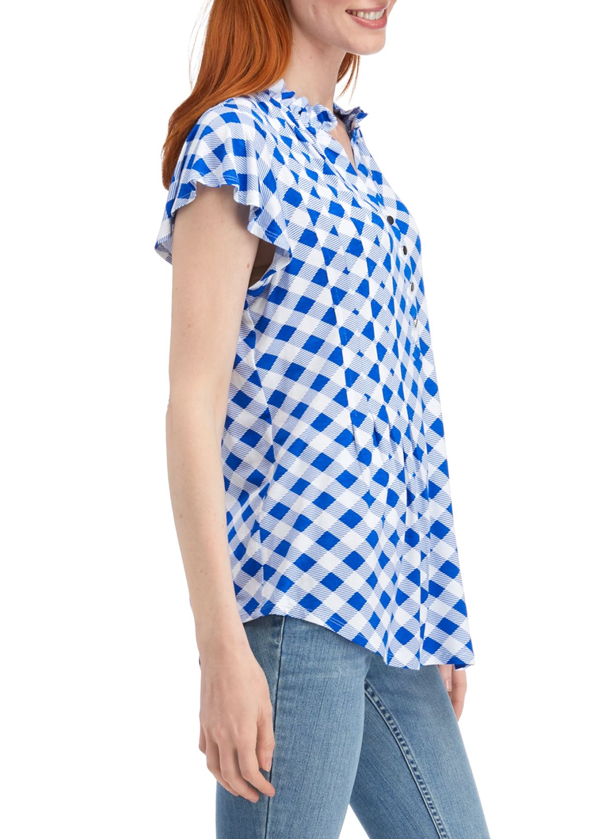 Womens Flutter Sleeve Knit Henley Top