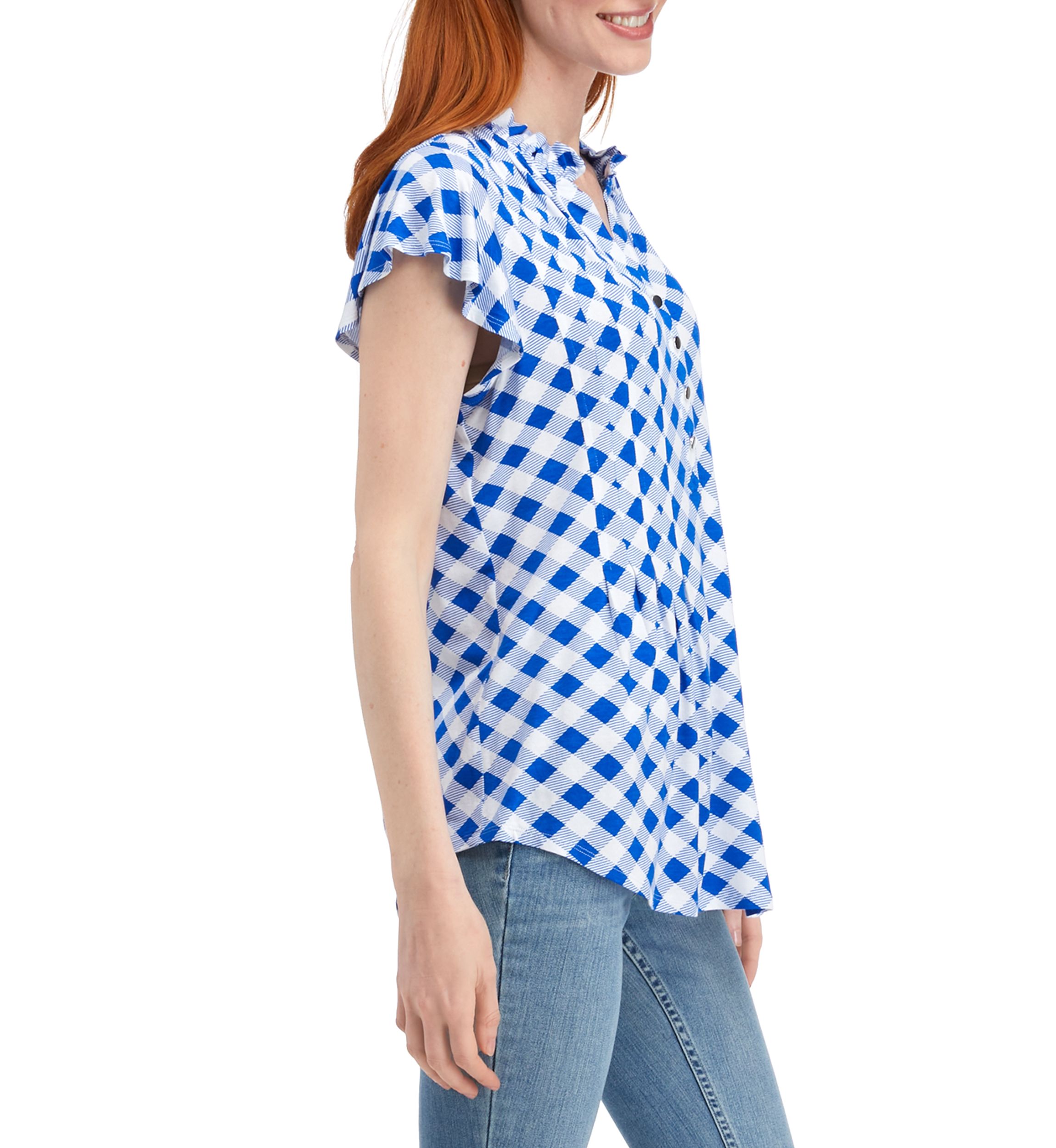 Womens Flutter Sleeve Knit Henley Top