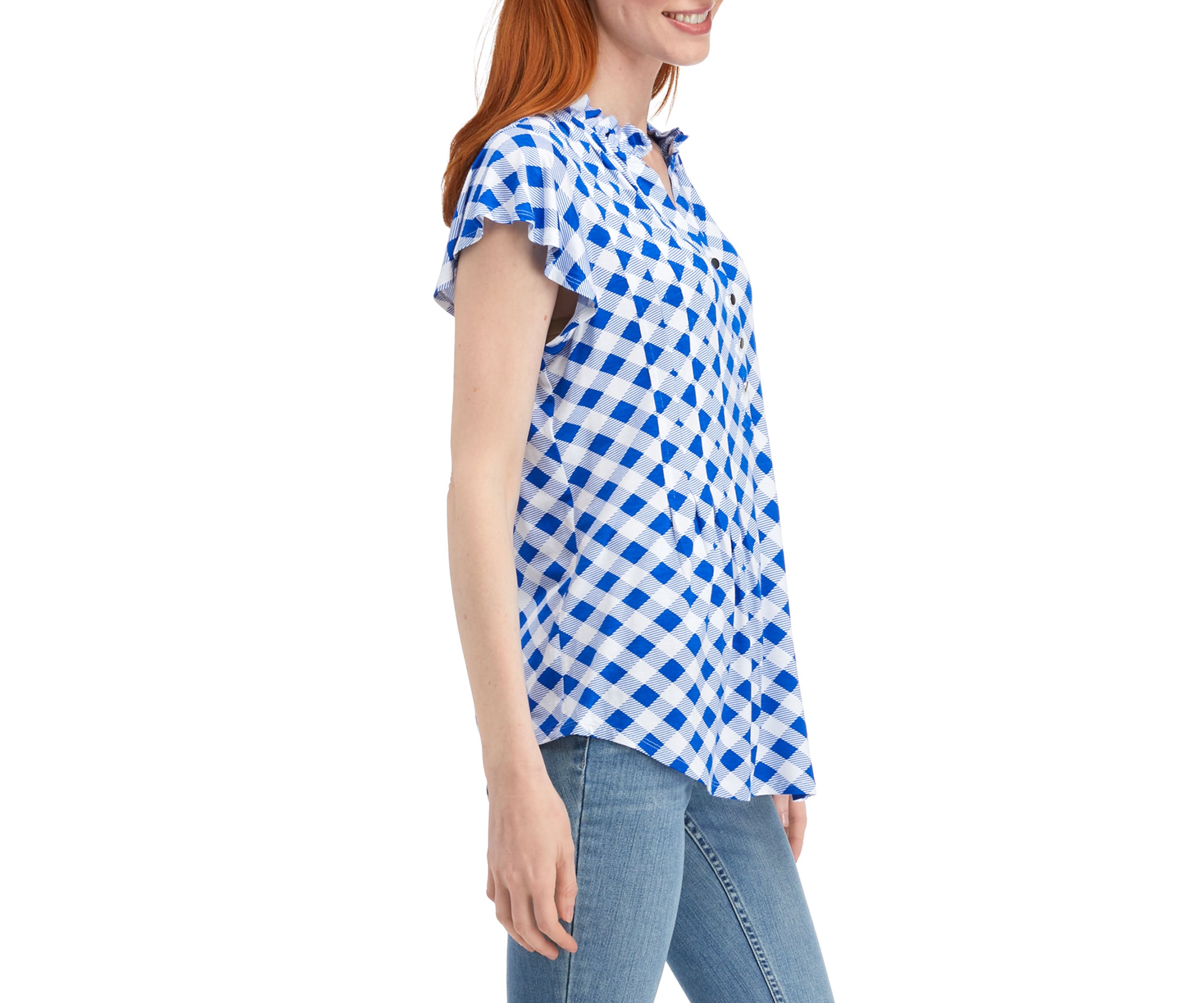 Womens Flutter Sleeve Knit Henley Top