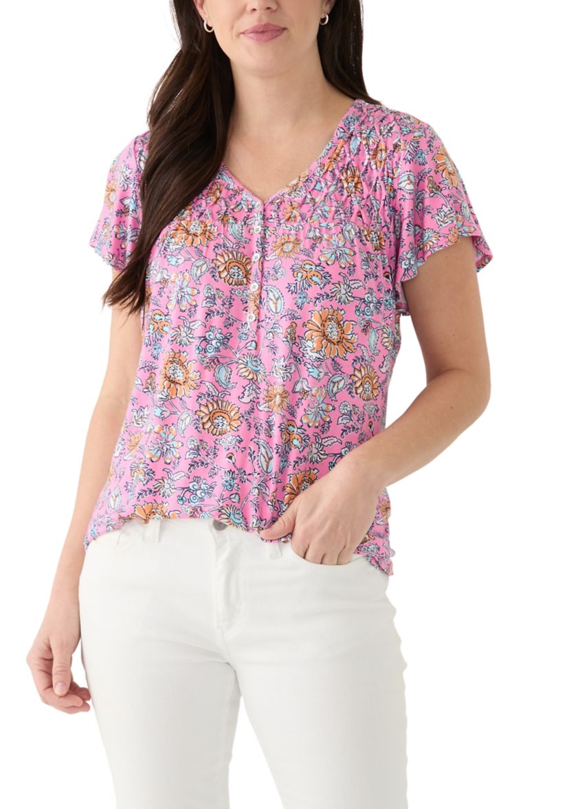 Womens Knit Printed Honeycomb Top