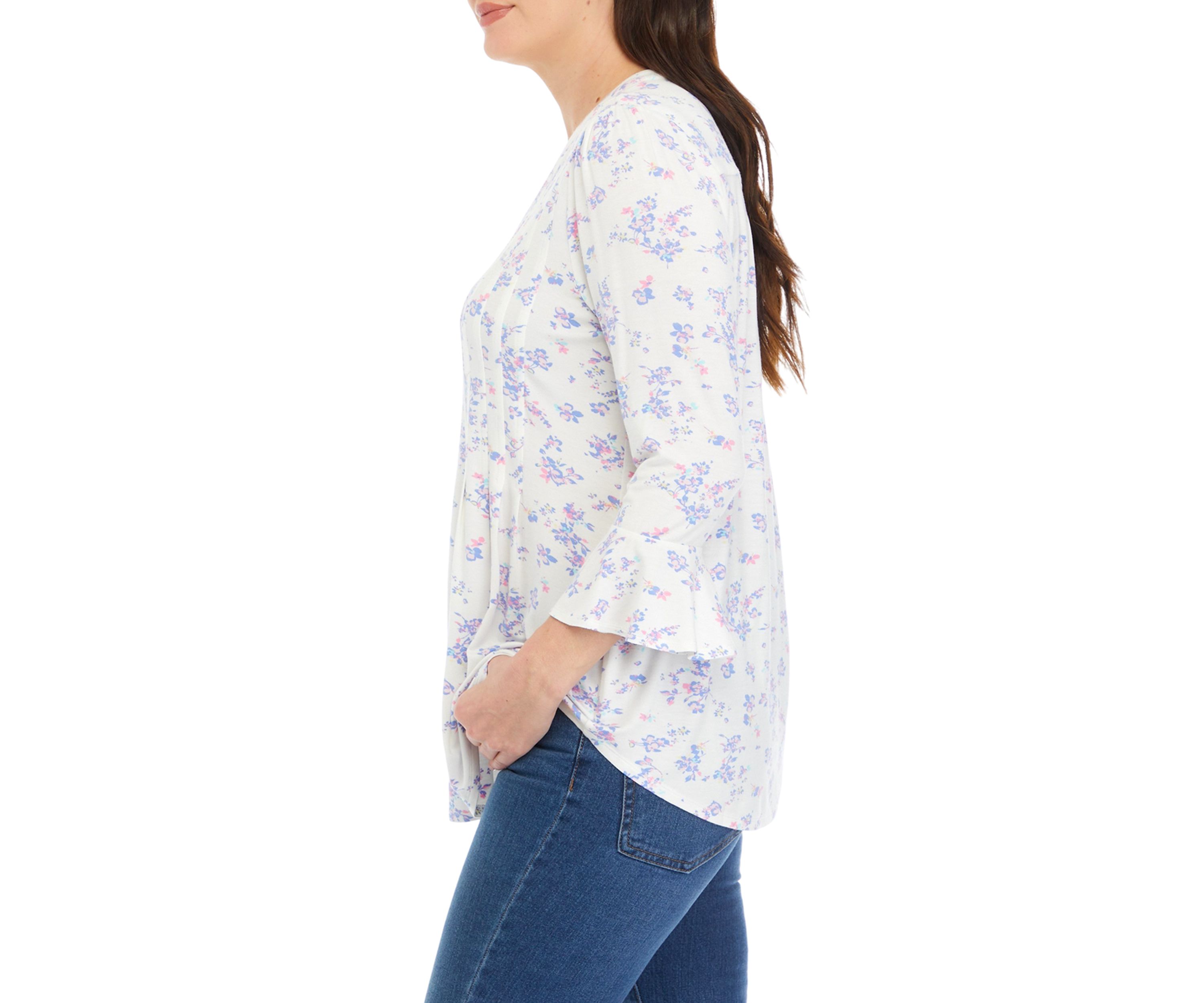 Womens 3/4 Bell Sleeve Printed Knit Top