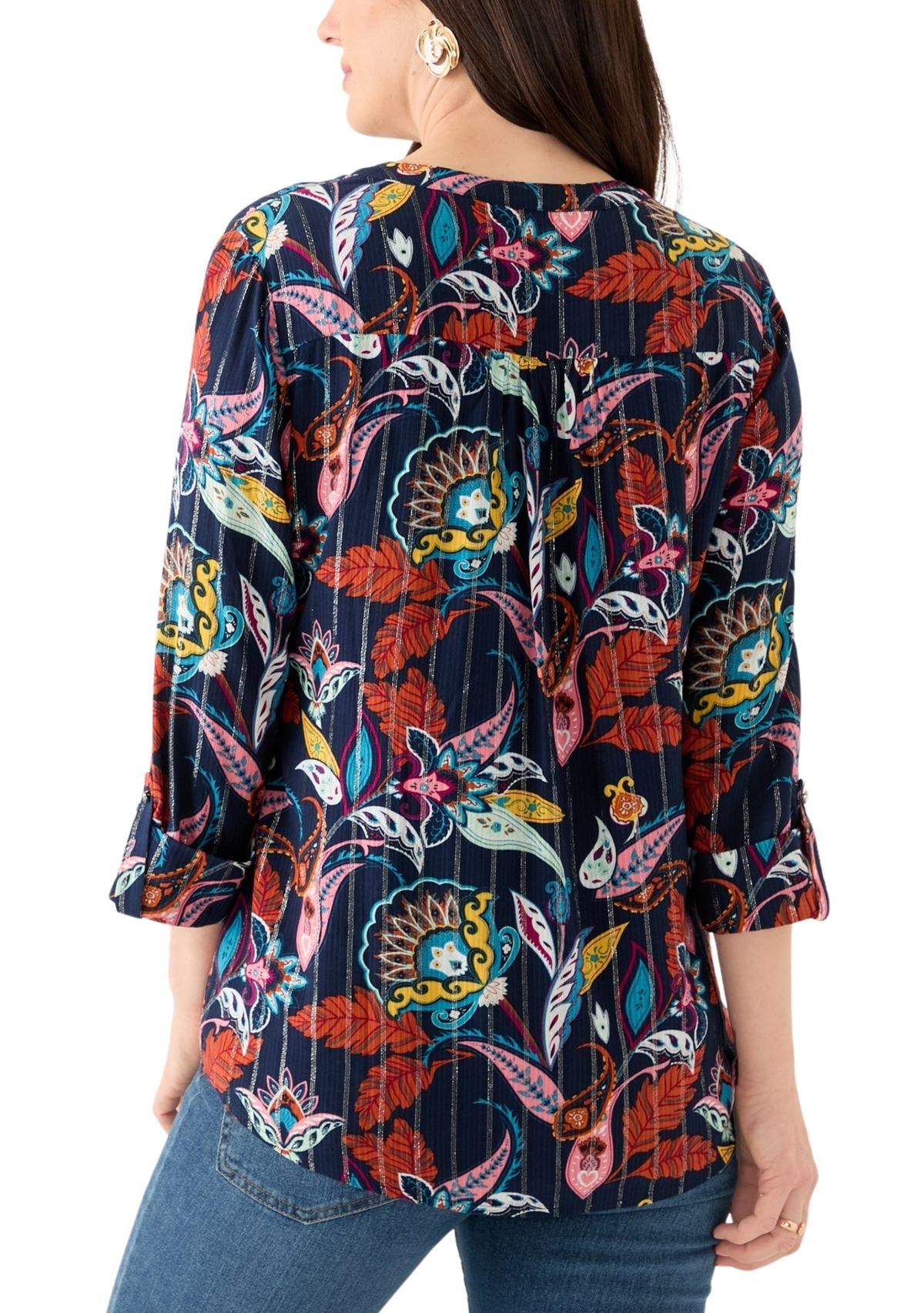 Womens 3/4 Sleeve Printed Henley Shirt 