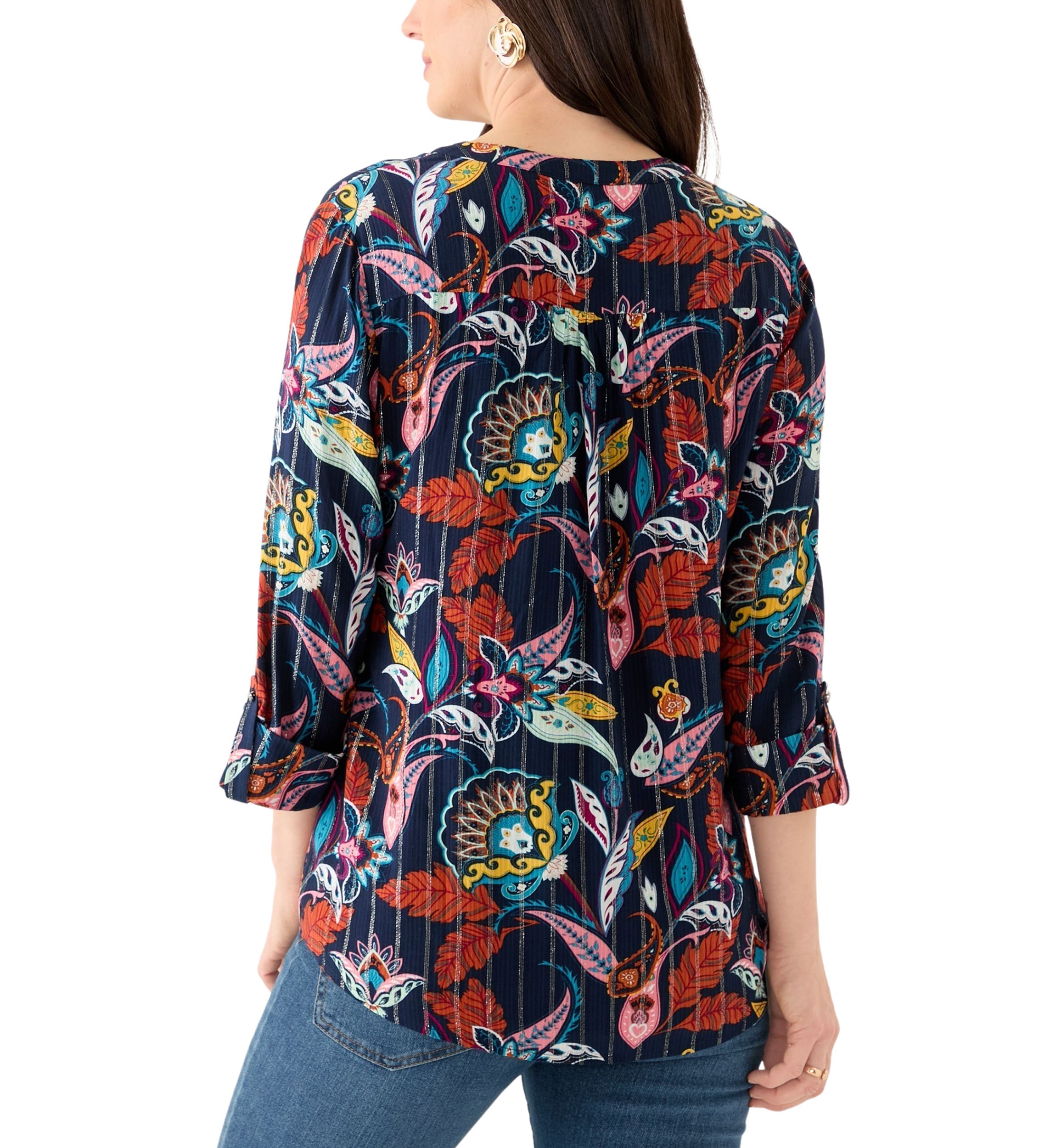 Womens 3/4 Sleeve Printed Henley Shirt 