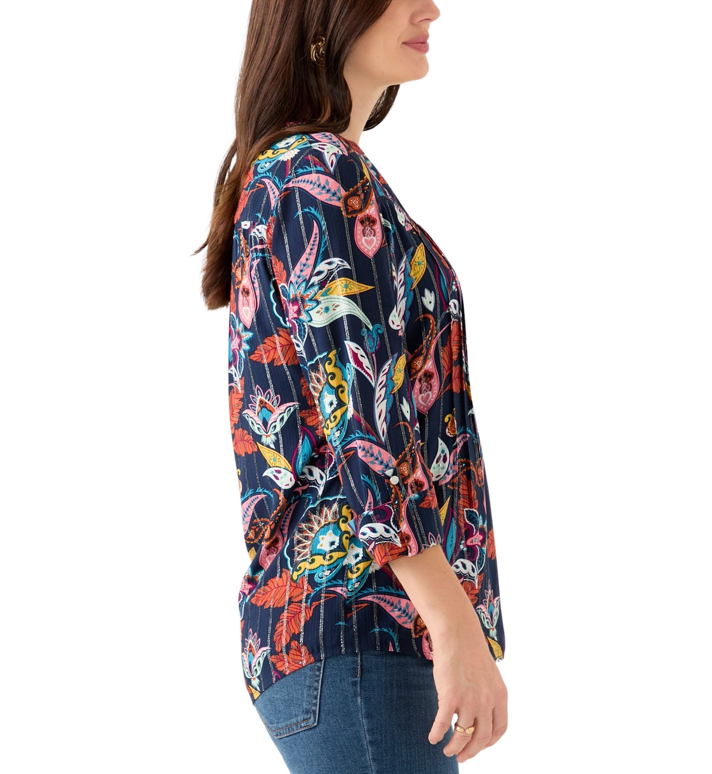 Womens 3/4 Sleeve Printed Henley Shirt 