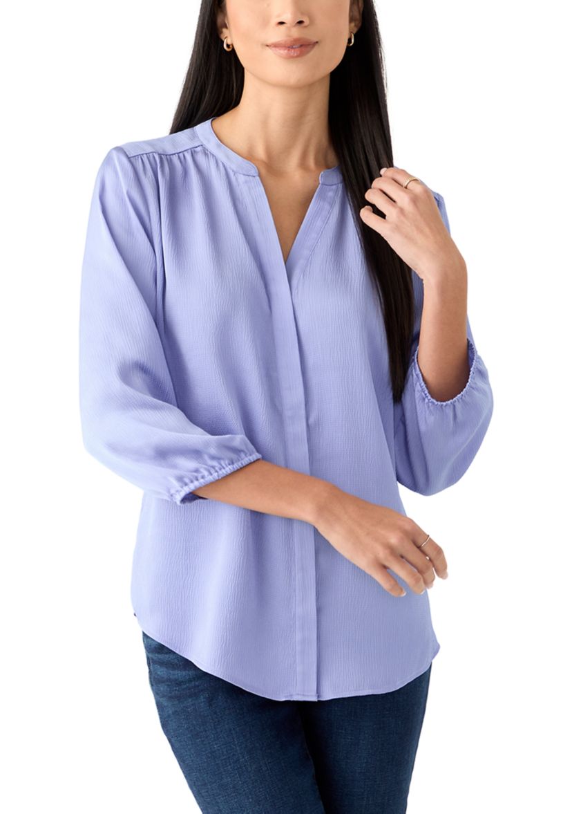 Womens Henley Solid Top