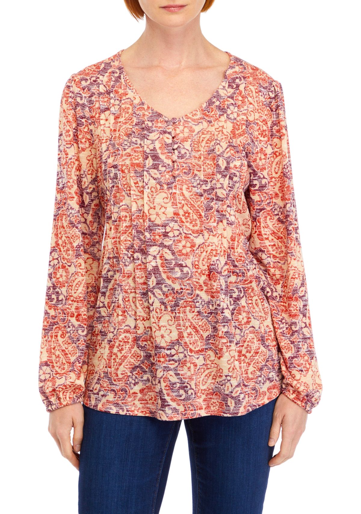 Womens V-Neck Printed Henley Shirt 