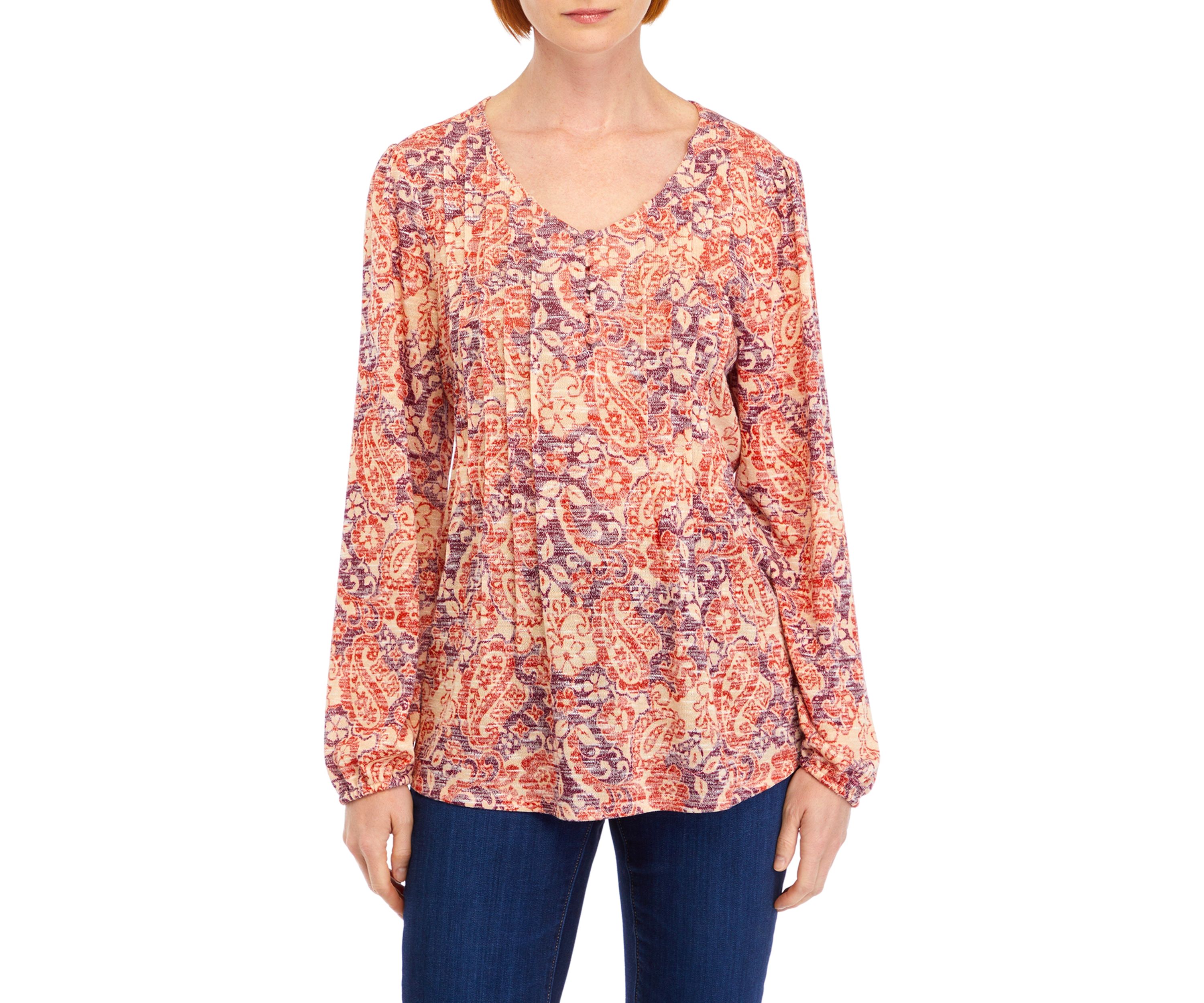 Womens V-Neck Printed Henley Shirt 