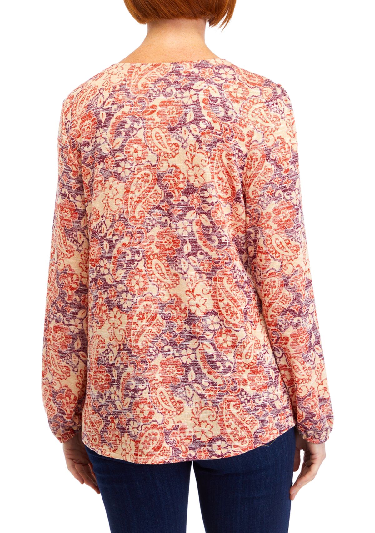 Womens V-Neck Printed Henley Shirt 