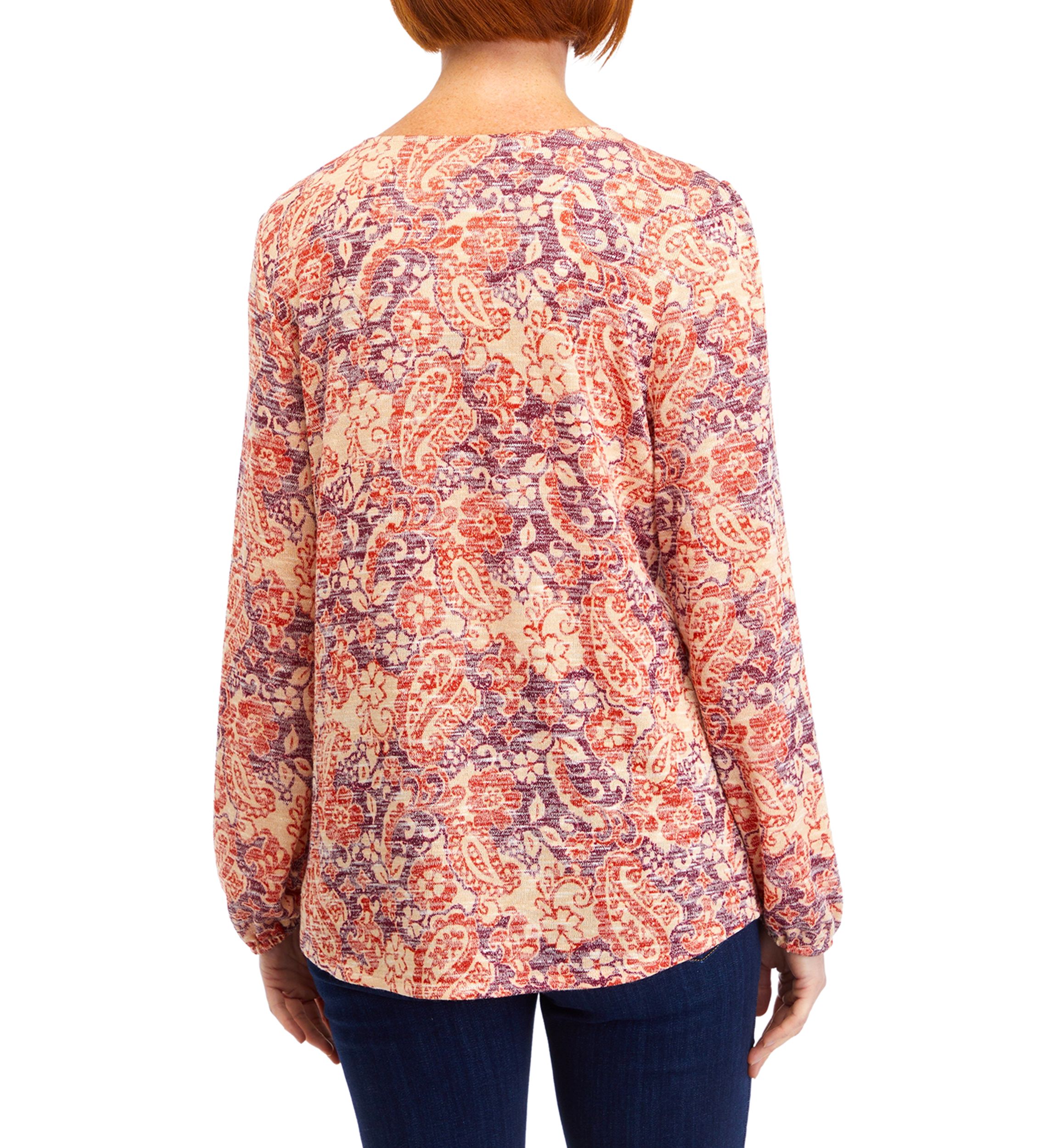 Womens V-Neck Printed Henley Shirt 