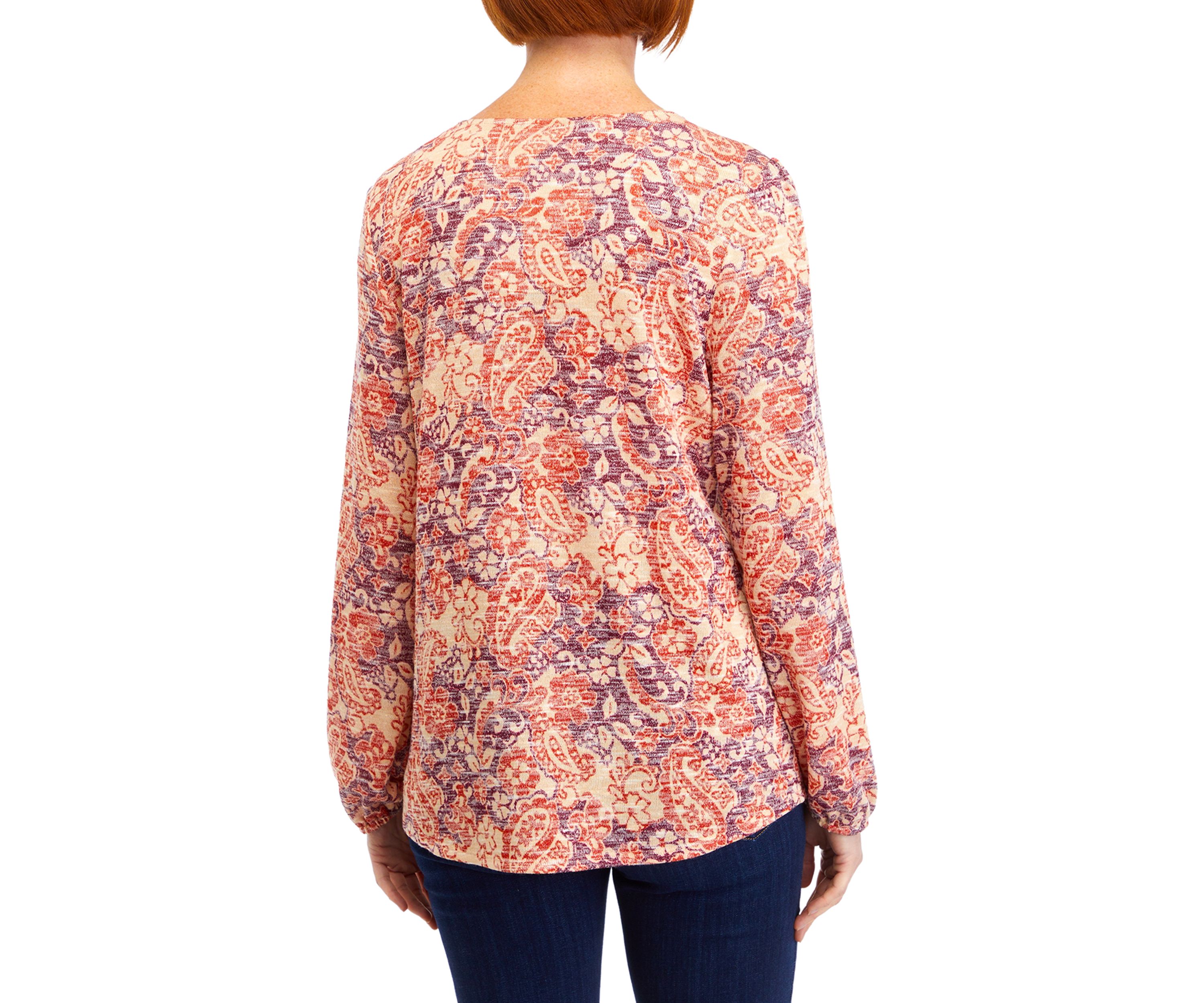 Womens V-Neck Printed Henley Shirt 
