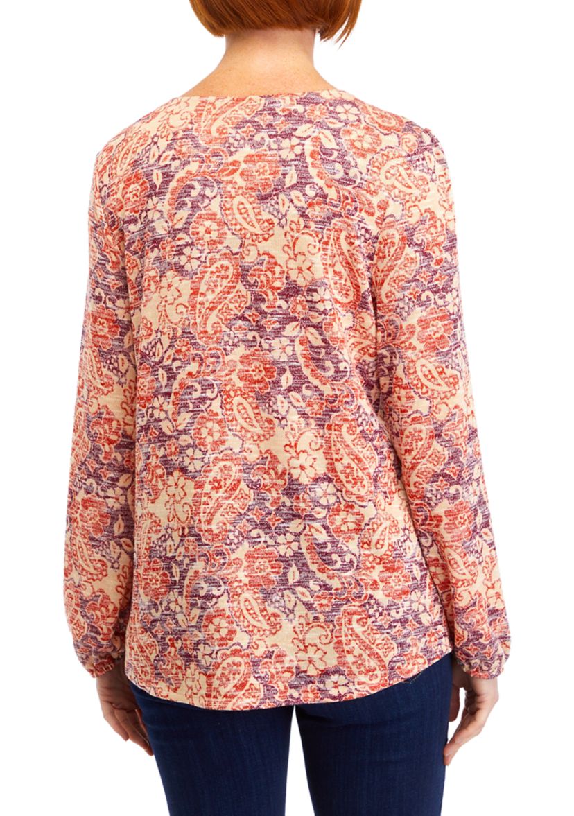 Womens V-Neck Printed Henley Shirt 