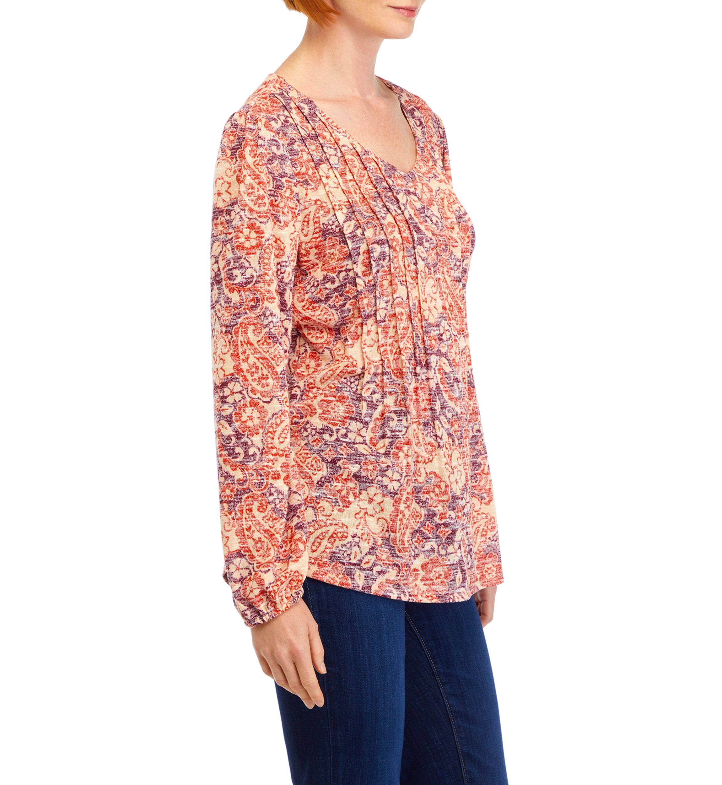 Womens V-Neck Printed Henley Shirt 