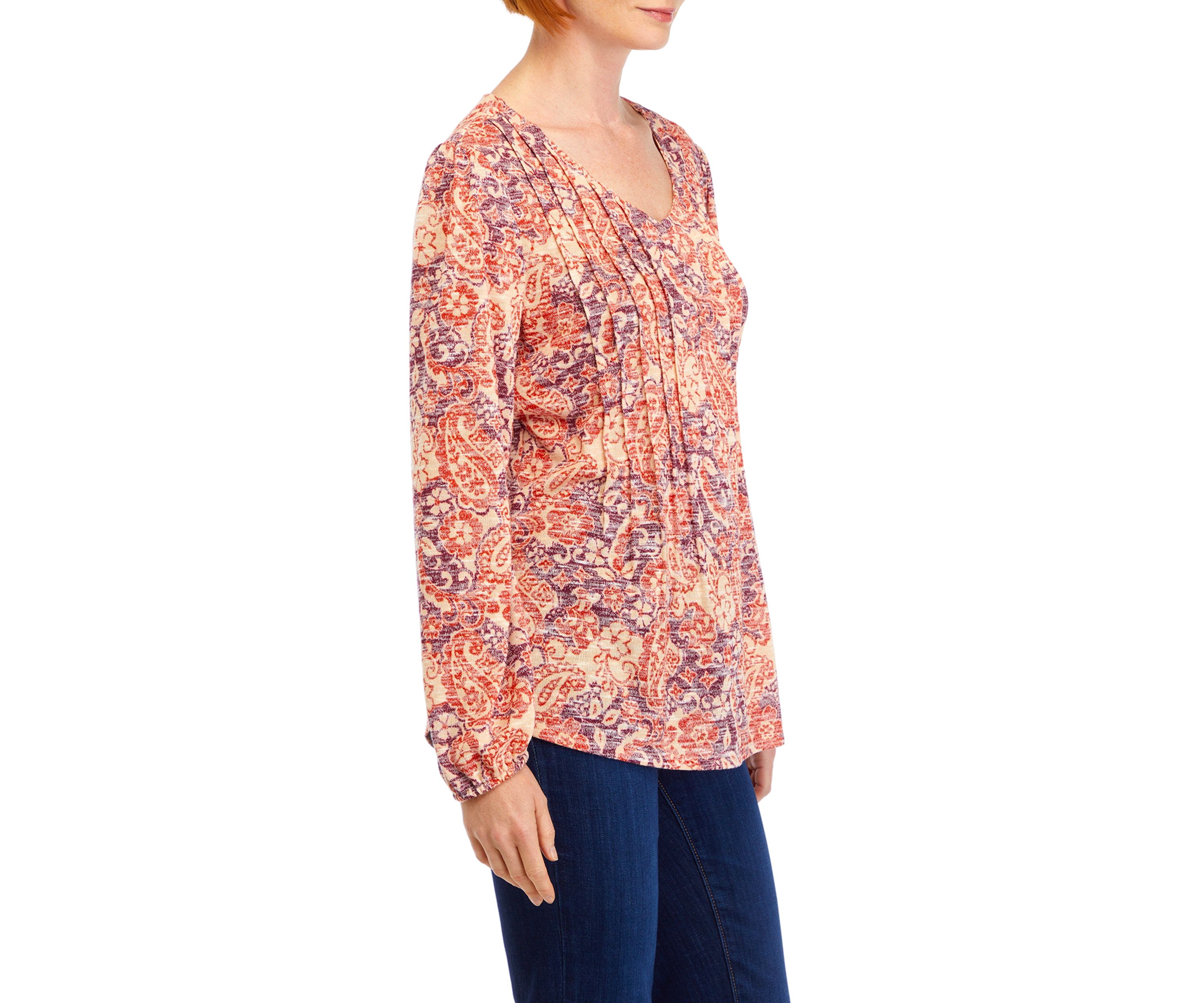 Womens V-Neck Printed Henley Shirt 