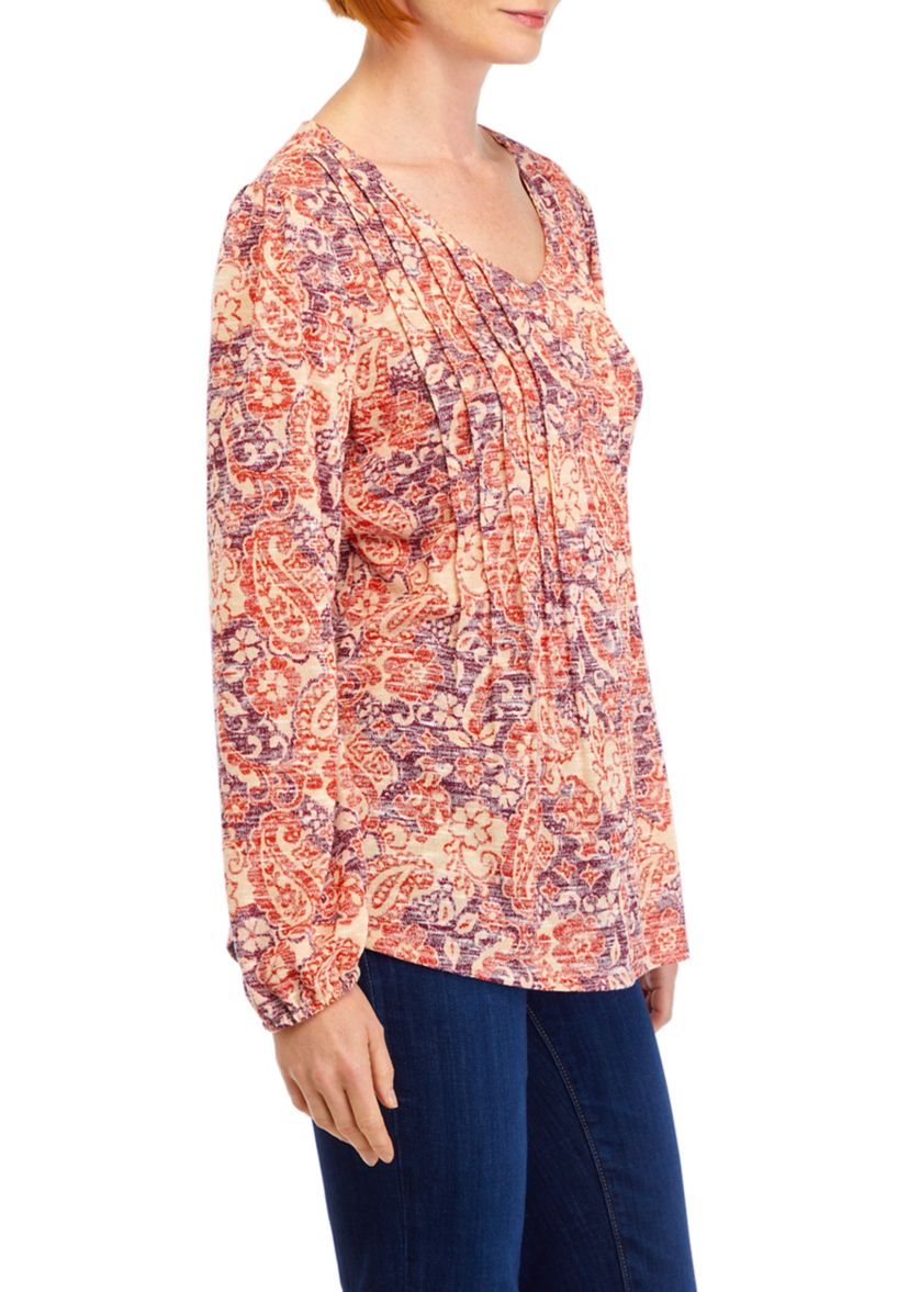 Womens V-Neck Printed Henley Shirt 