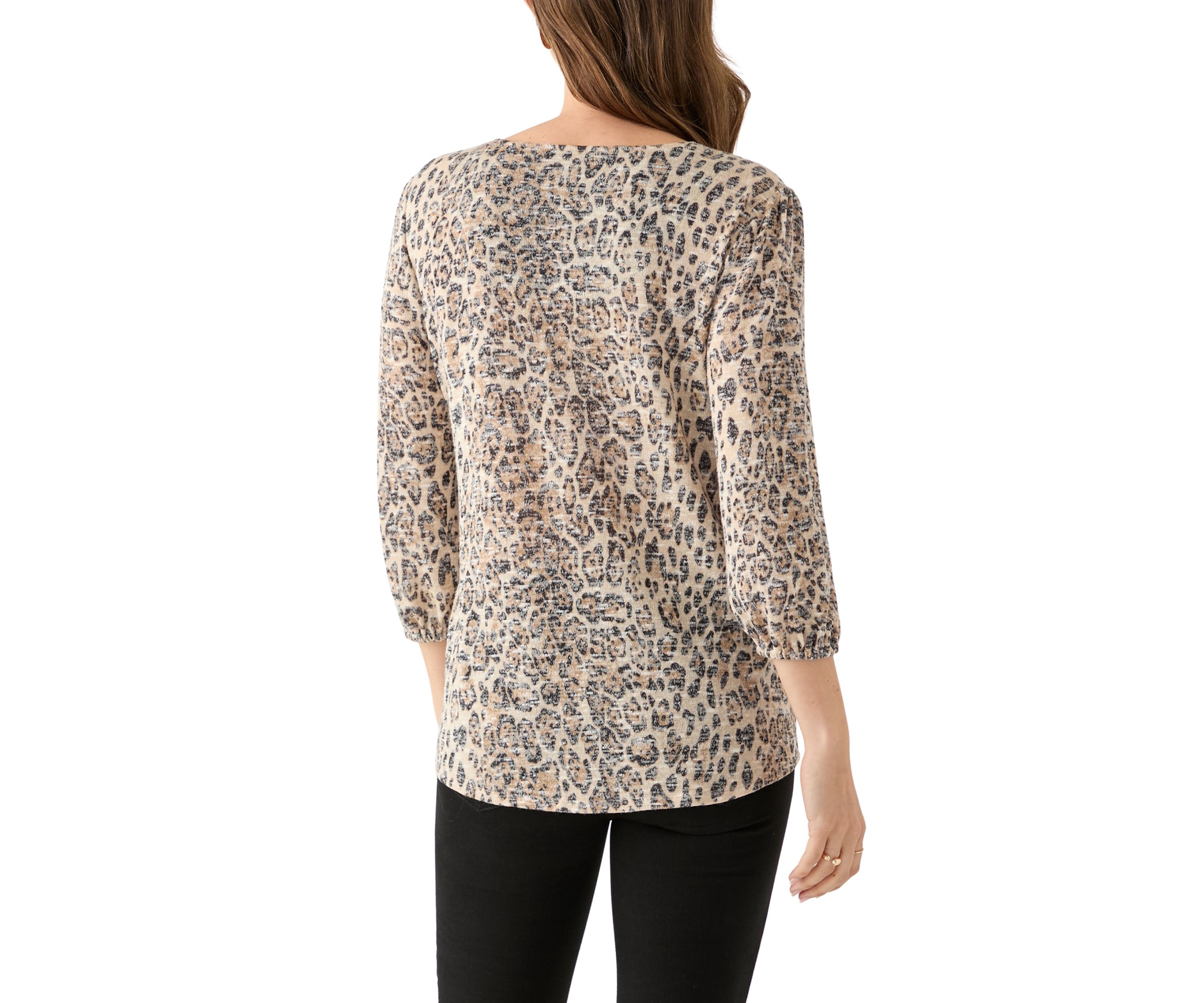  Womens 3/4 Sleeve Printed V-Neck Henley Shirt 