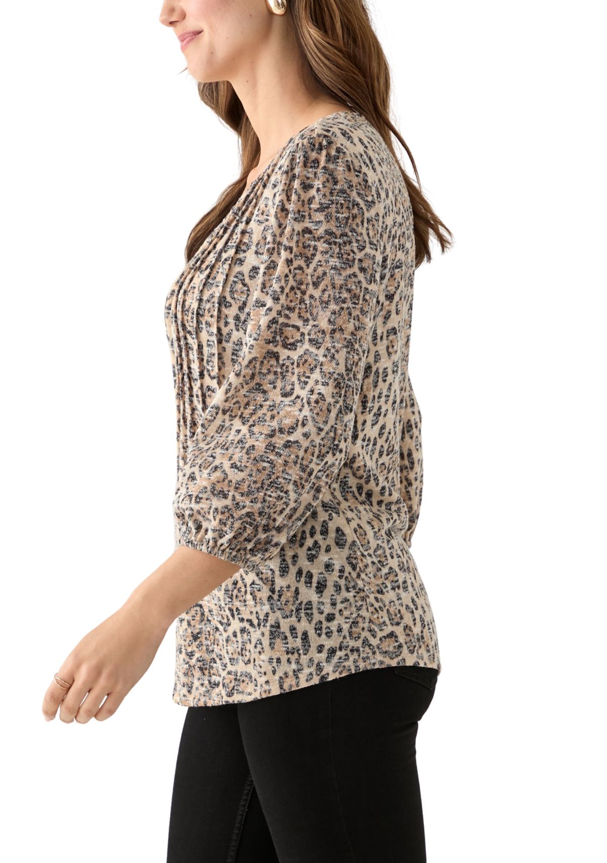  Womens 3/4 Sleeve Printed V-Neck Henley Shirt 