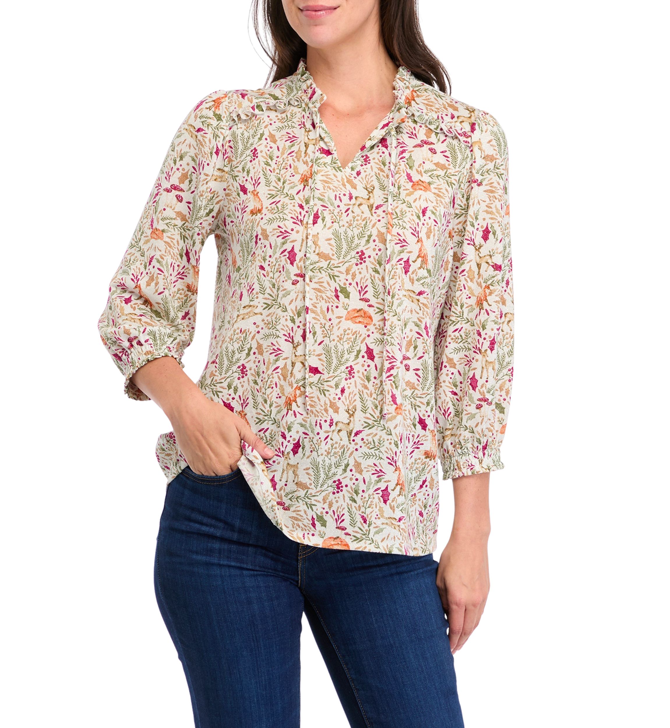Womens Long Sleeve Printed Peasant Top 