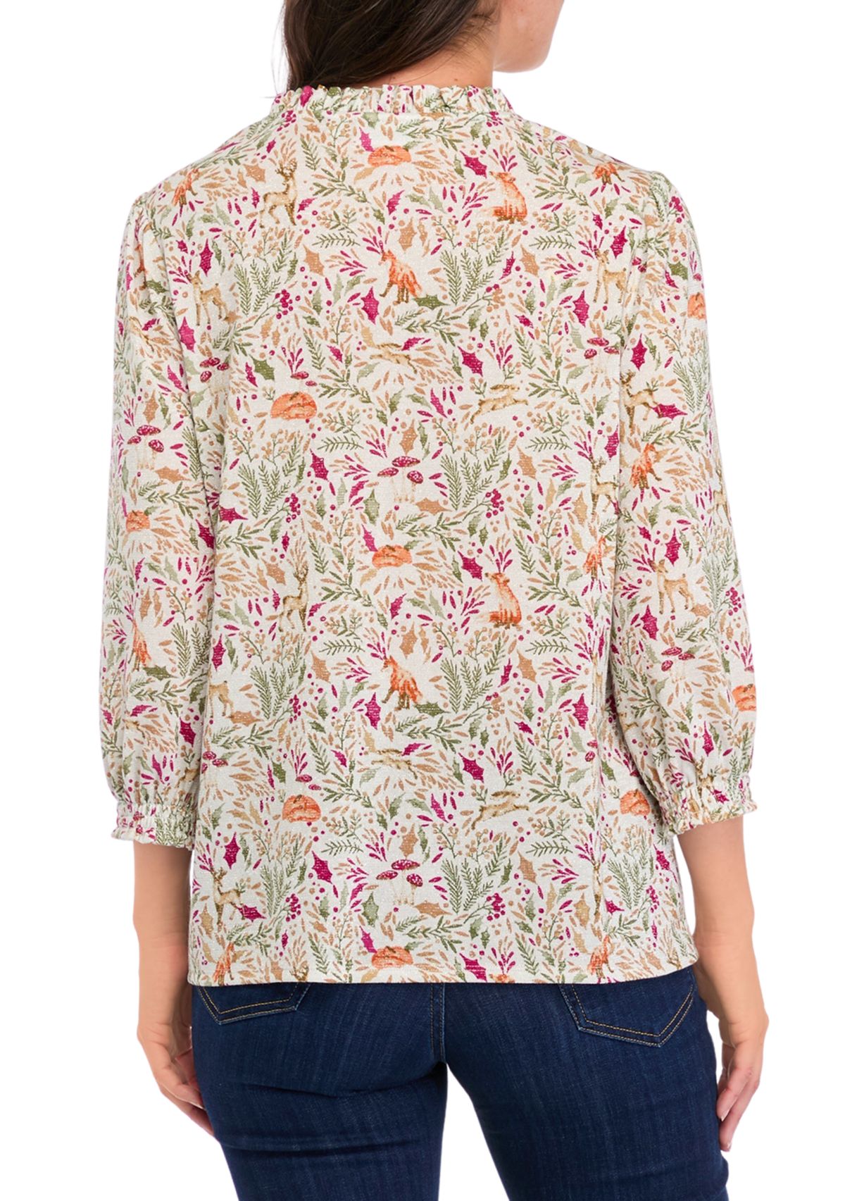 Womens Long Sleeve Printed Peasant Top 