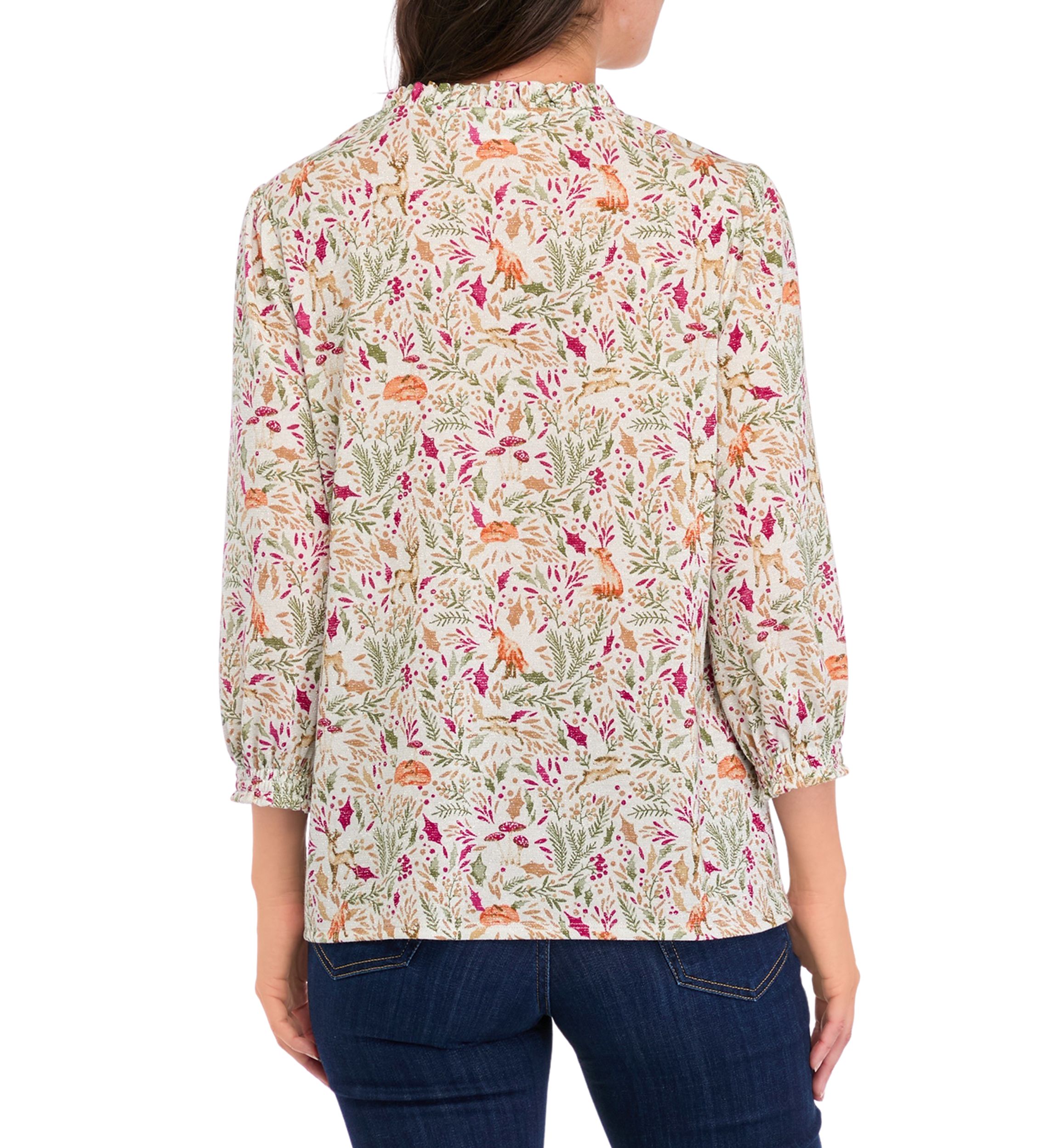 Womens Long Sleeve Printed Peasant Top 