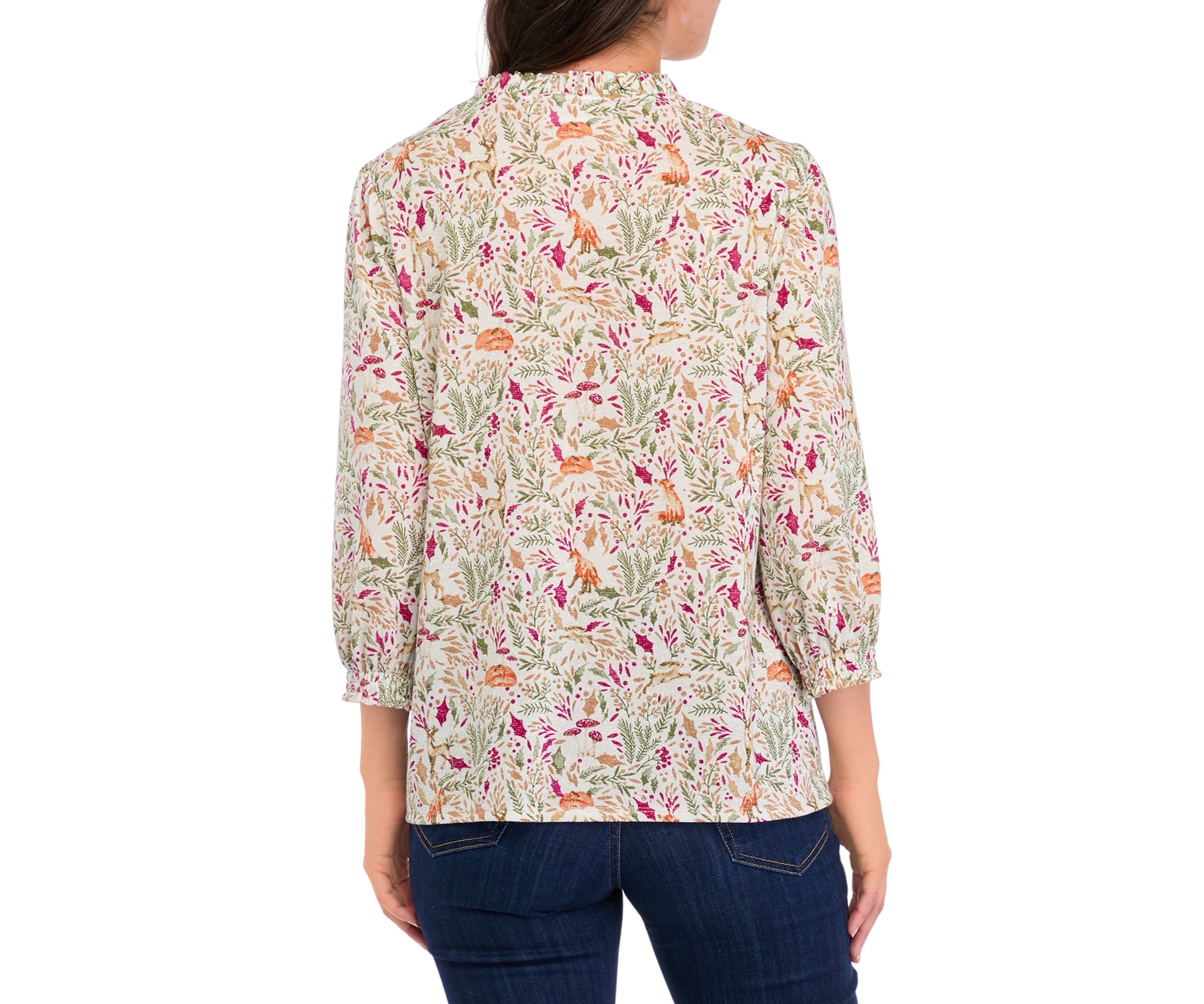 Womens Long Sleeve Printed Peasant Top 