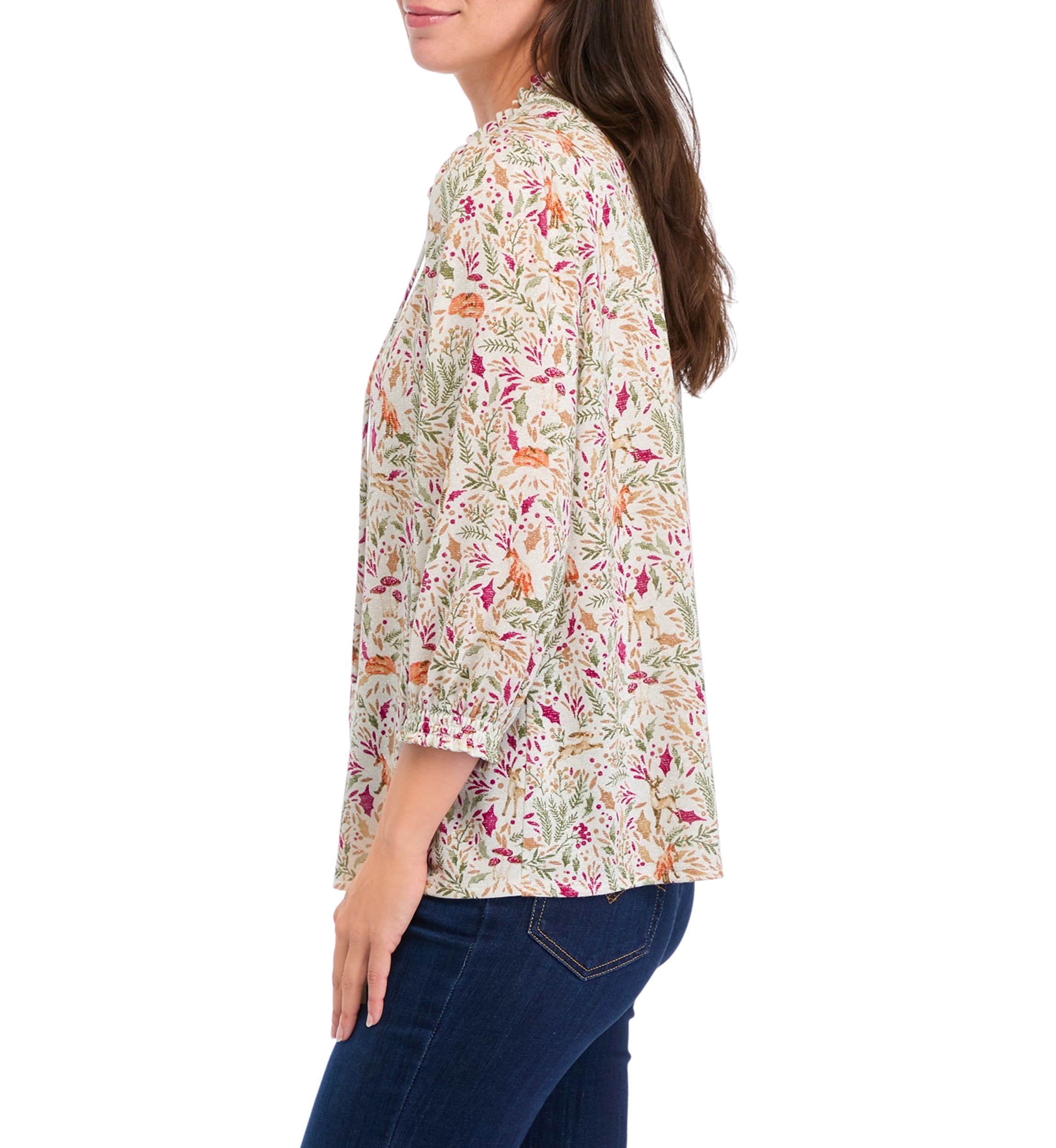 Womens Long Sleeve Printed Peasant Top 