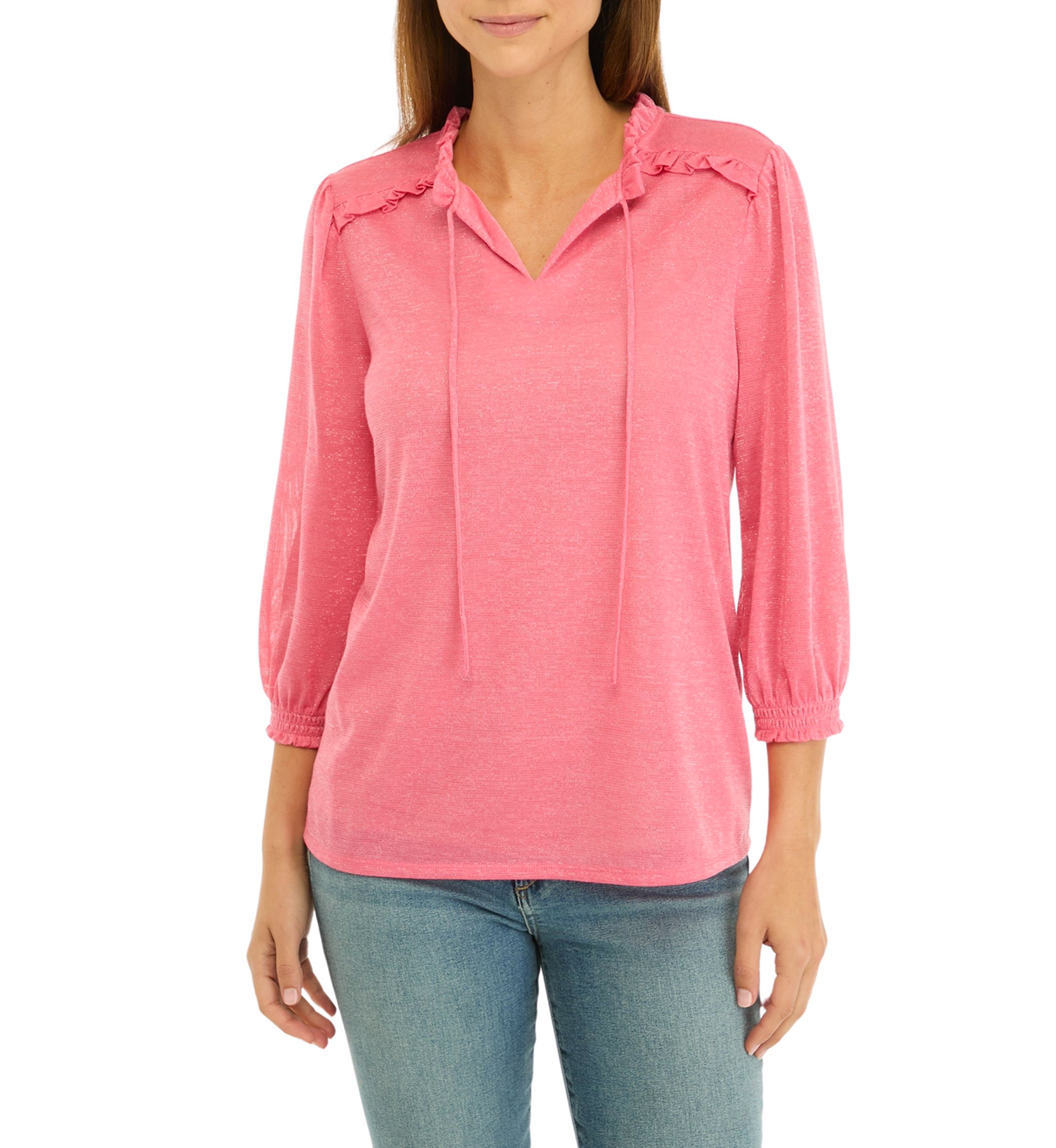 Womens 3/4 Sleeve Hacci Peasant Top 