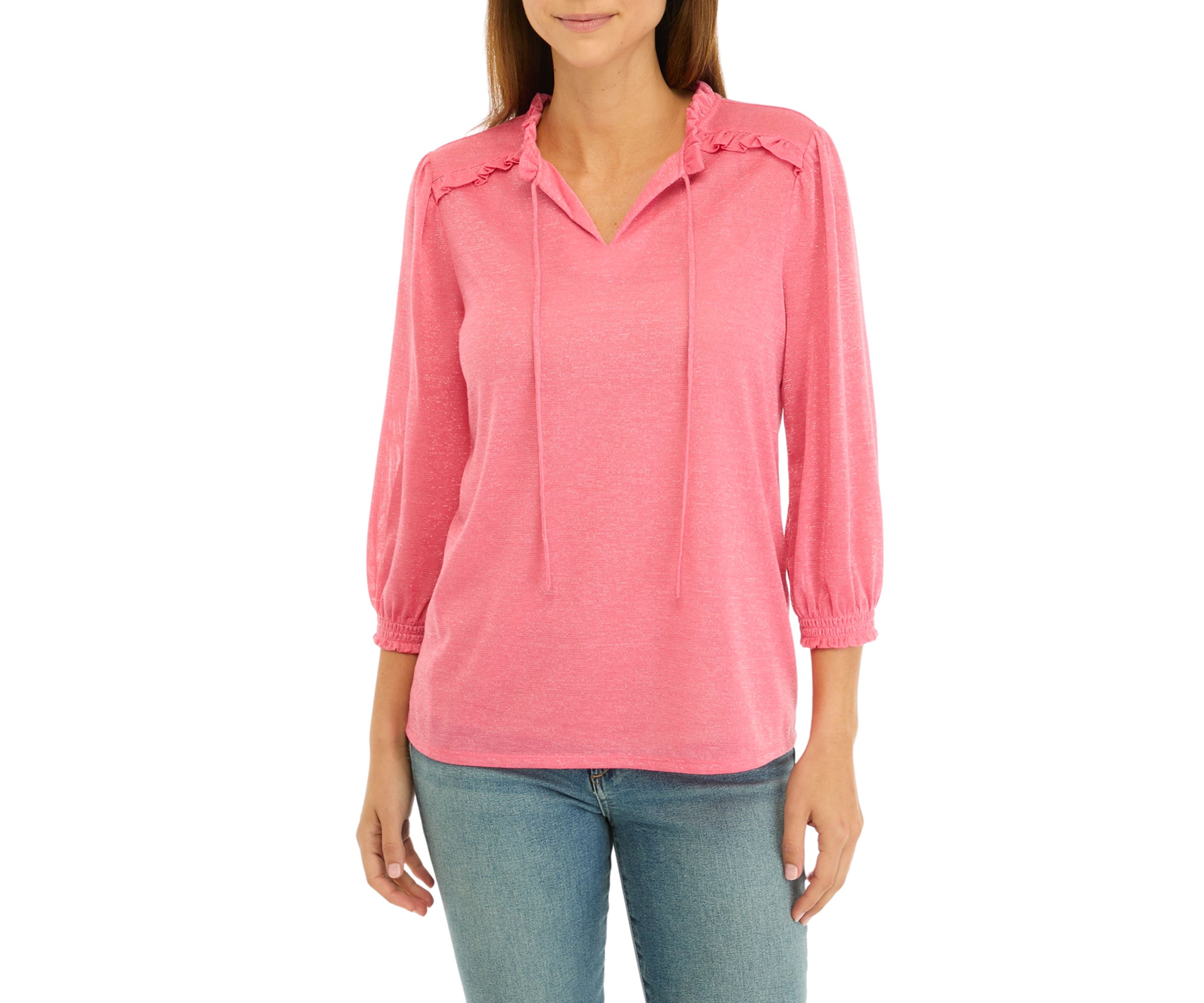 Womens 3/4 Sleeve Hacci Peasant Top 