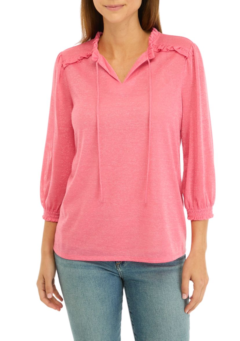 Womens 3/4 Sleeve Hacci Peasant Top 