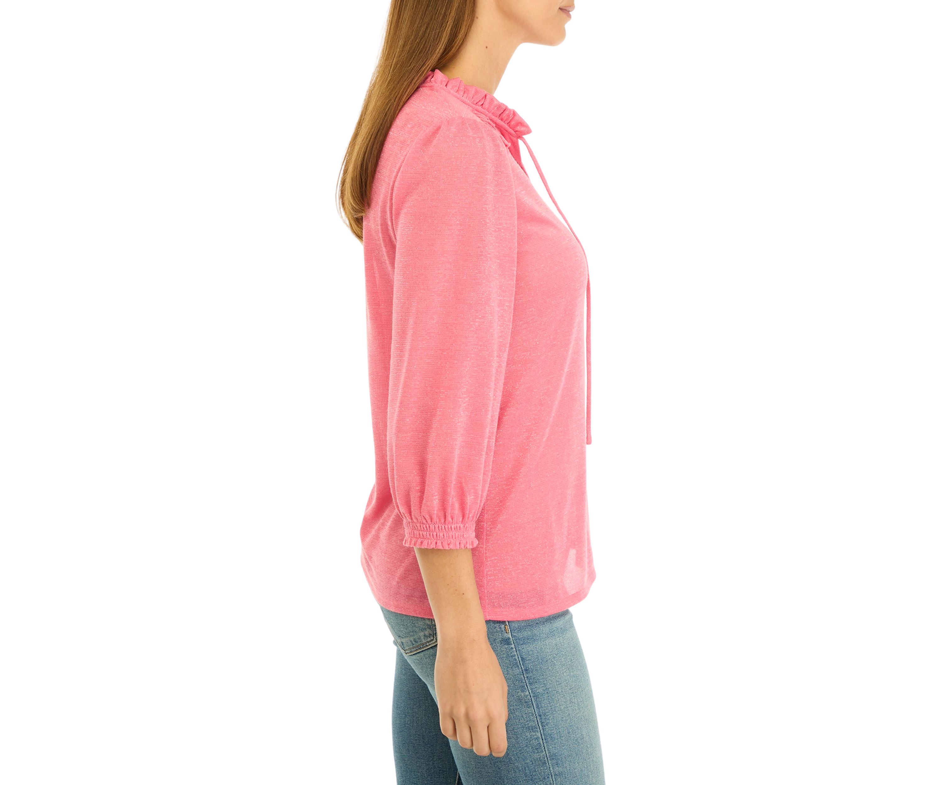Womens 3/4 Sleeve Hacci Peasant Top 