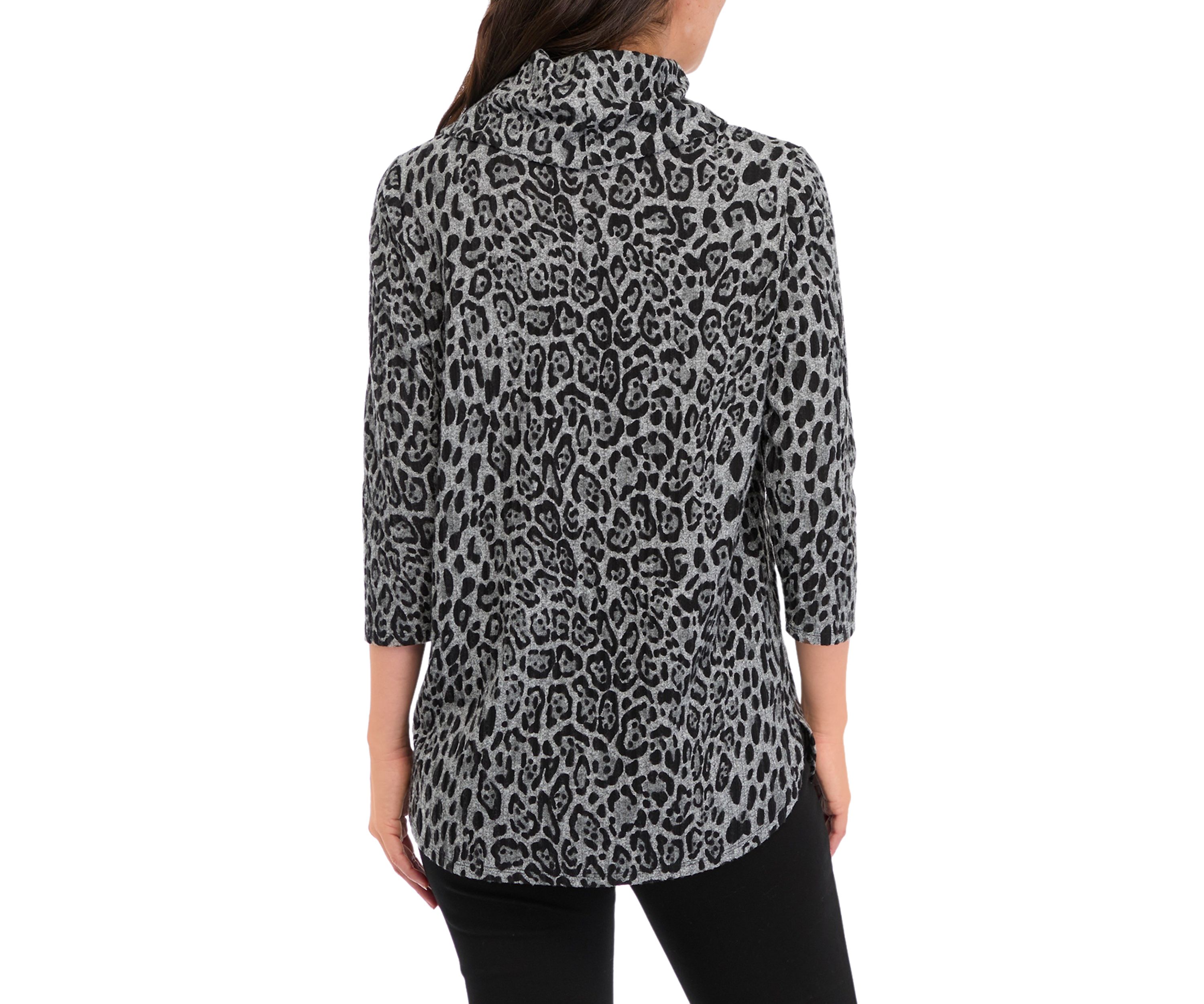 Womens Cowl Neck Hacci Printed Top 