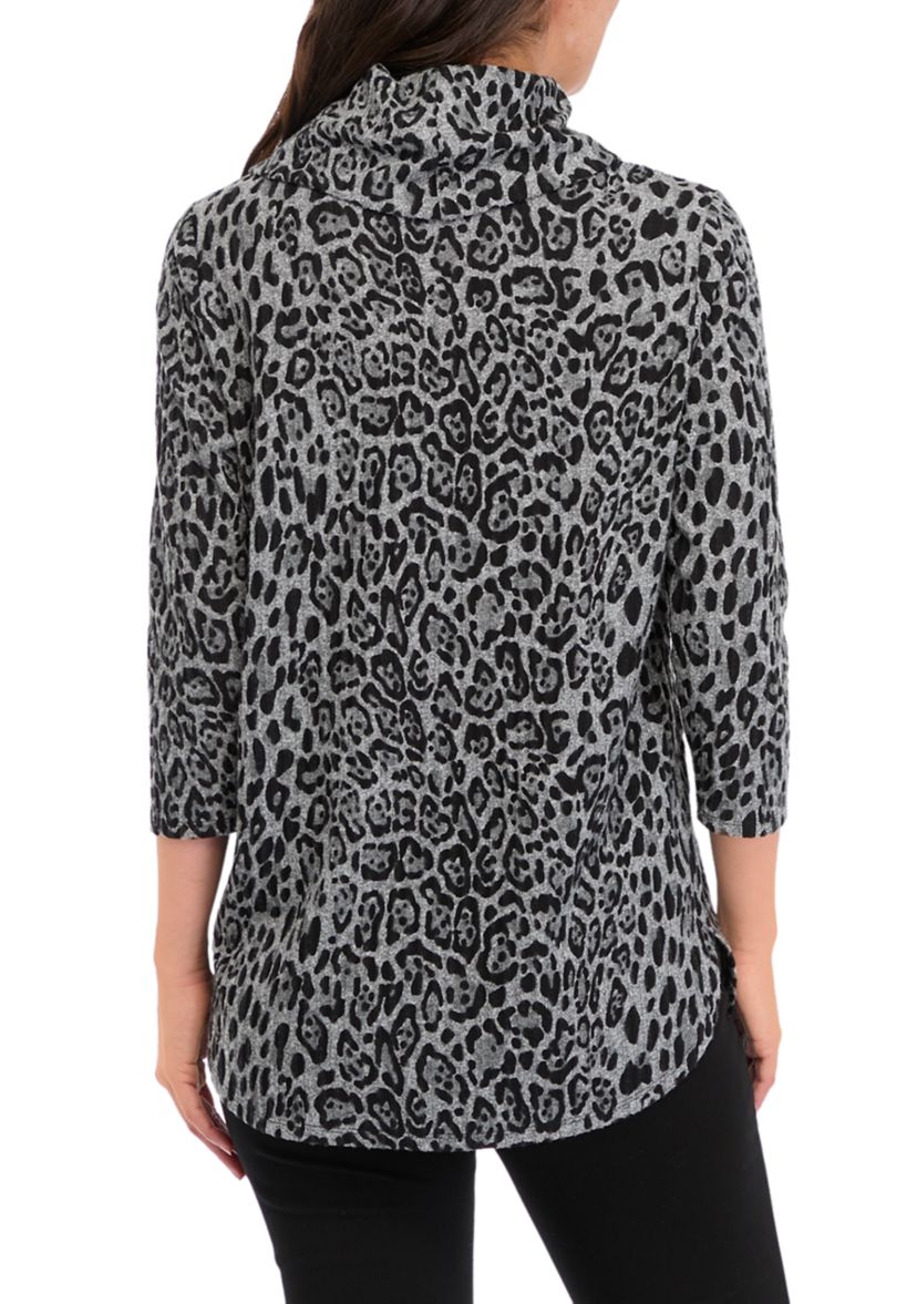 Womens Cowl Neck Hacci Printed Top 