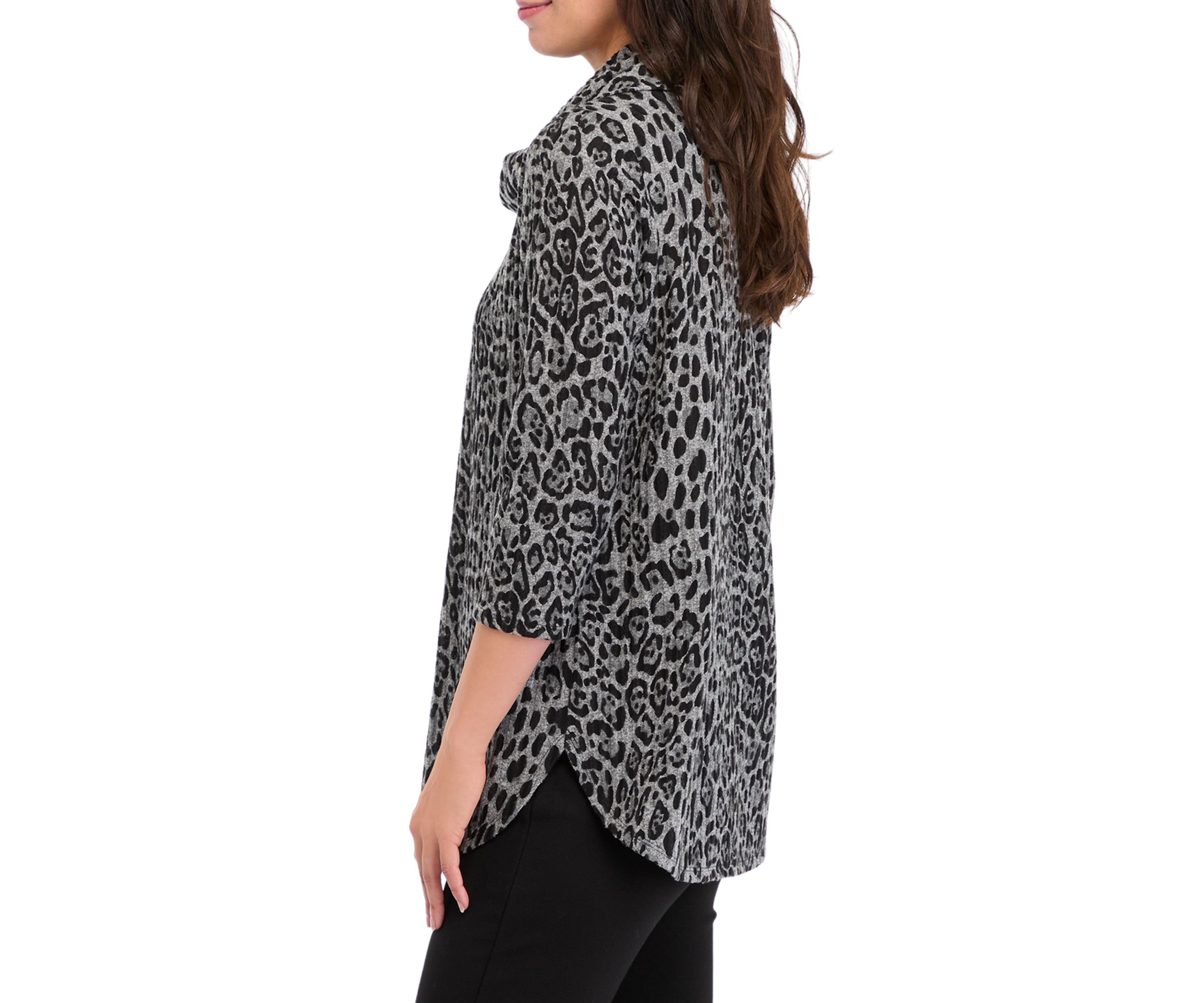 Womens Cowl Neck Hacci Printed Top 