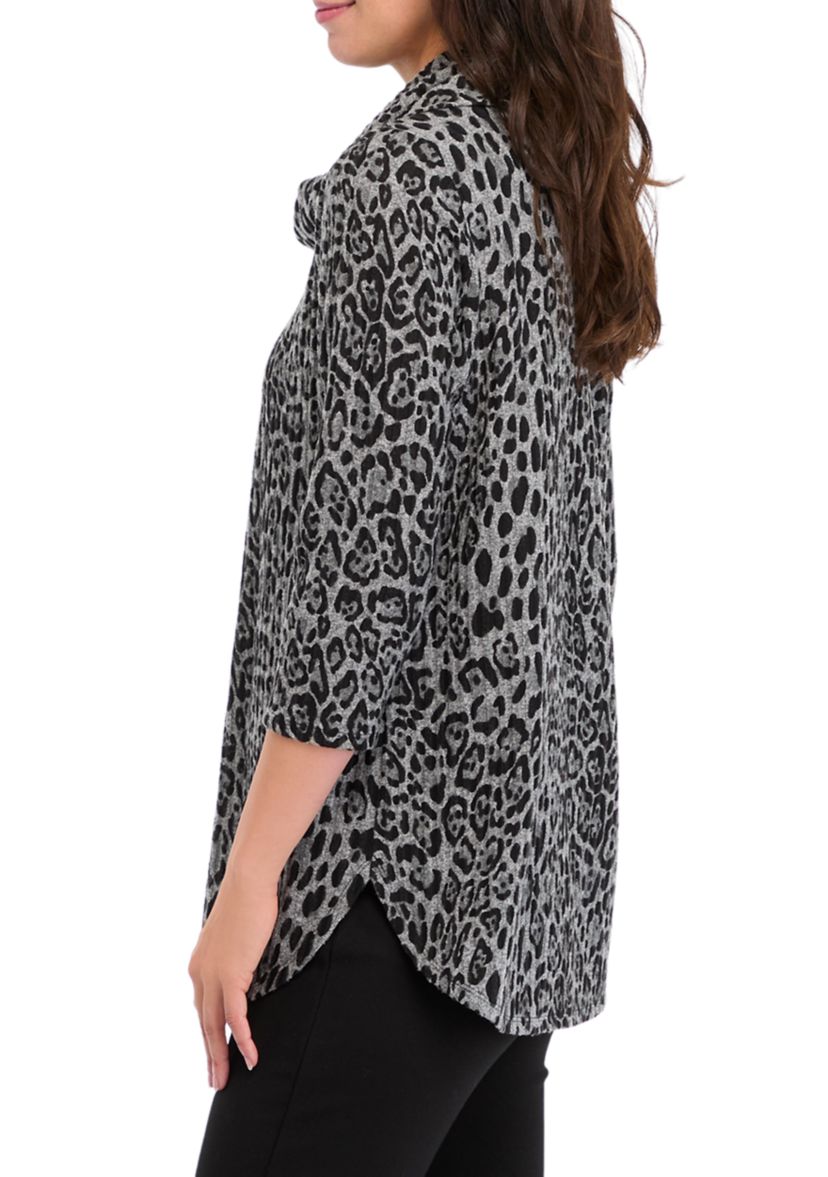 Womens Cowl Neck Hacci Printed Top 