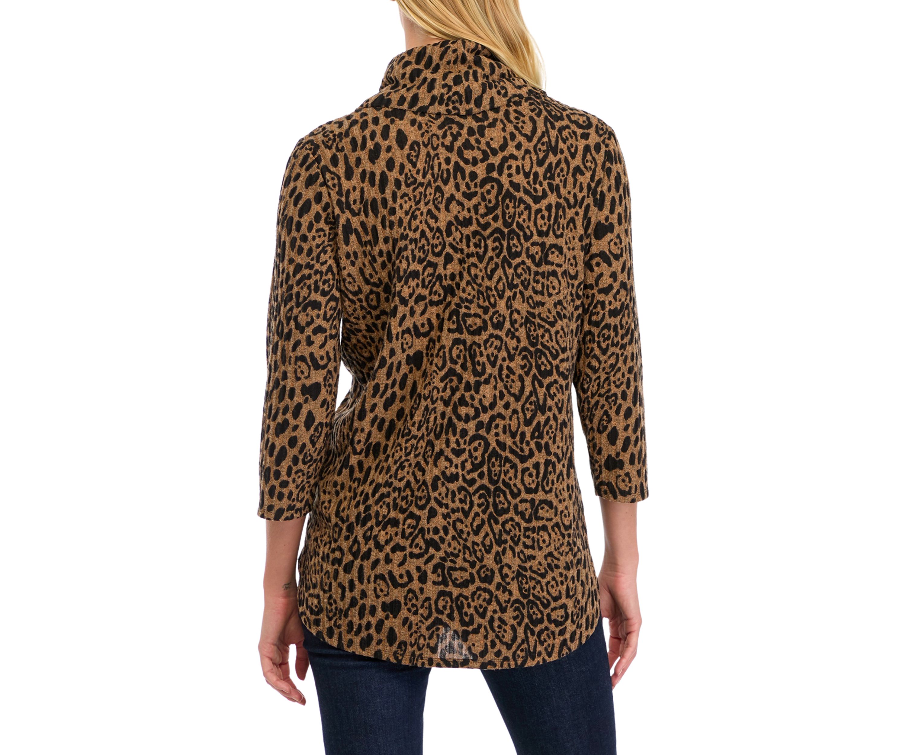 Womens Ribbed Hacci Cowl Neck Printed Top 