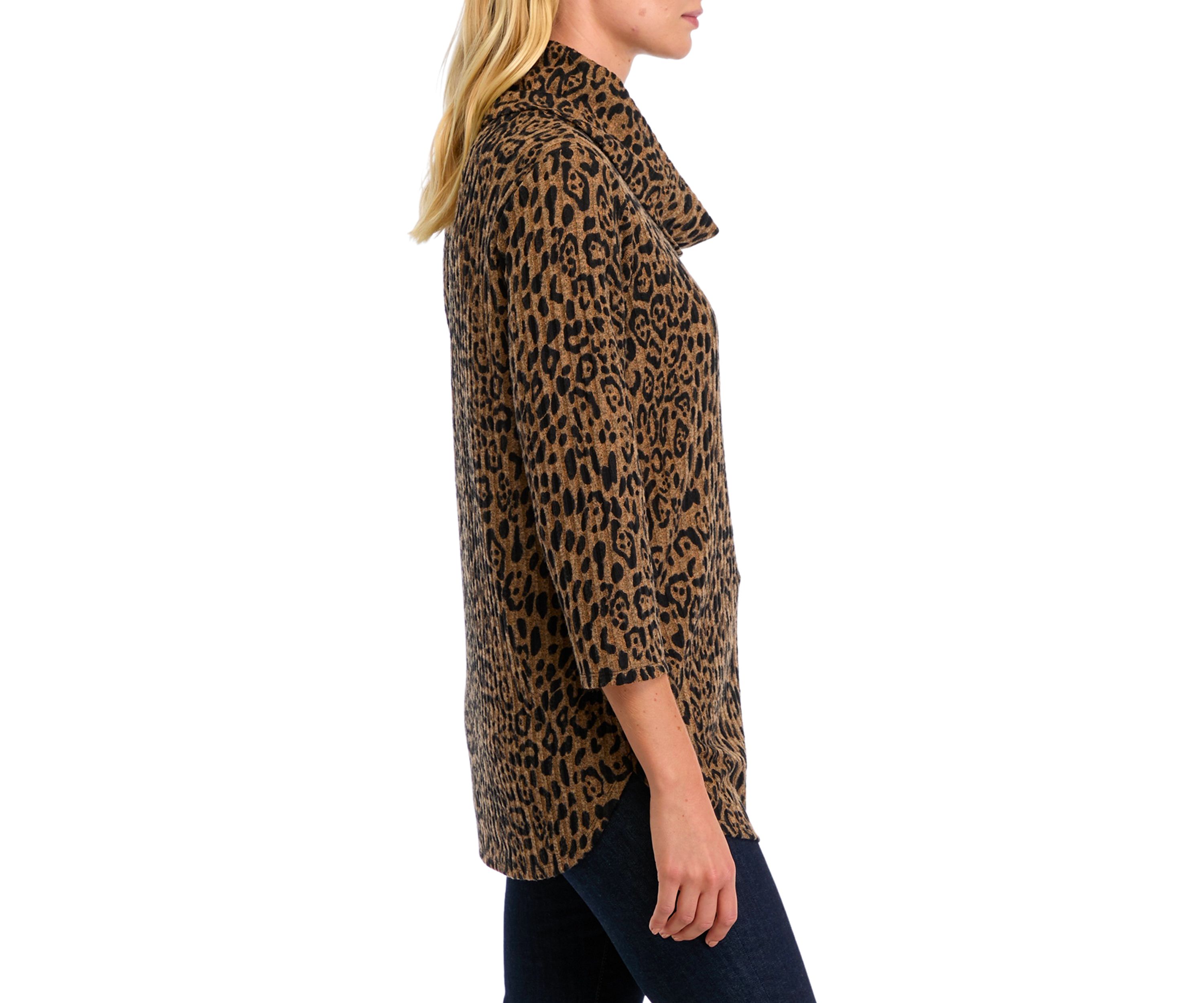 Womens Ribbed Hacci Cowl Neck Printed Top 